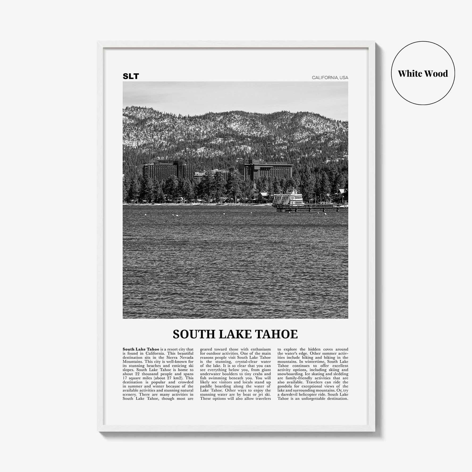 South Lake Tahoe Print Black and White, South Lake Tahoe Wall Art, South Lake Tahoe Poster, South Lake Tahoe Photo, California, USA