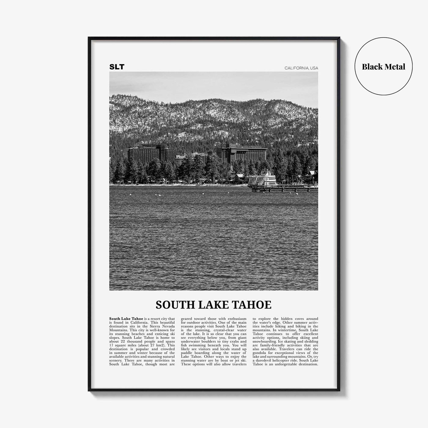 South Lake Tahoe Print Black and White, South Lake Tahoe Wall Art, South Lake Tahoe Poster, South Lake Tahoe Photo, California, USA