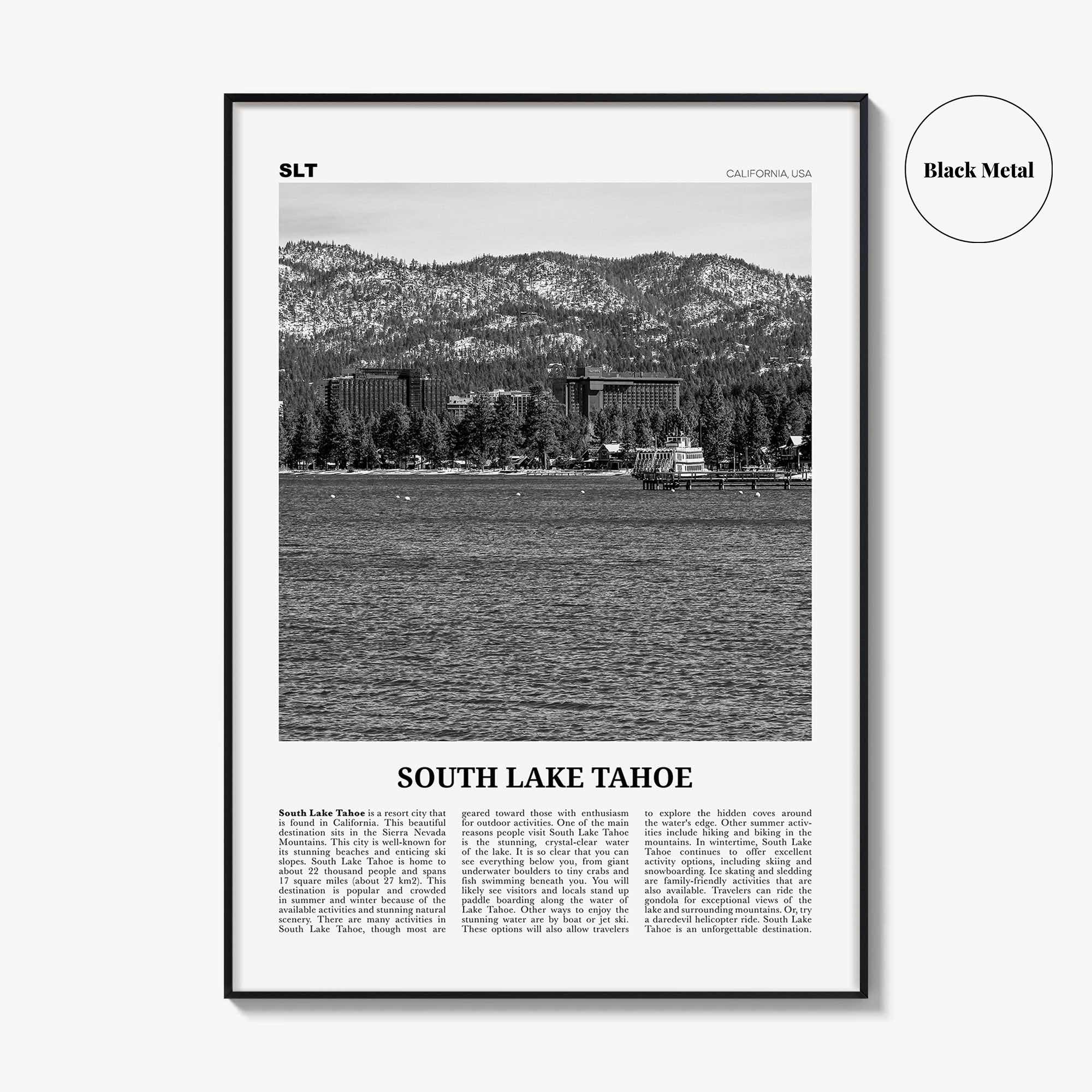 South Lake Tahoe Print Black and White, South Lake Tahoe Wall Art, South Lake Tahoe Poster, South Lake Tahoe Photo, California, USA