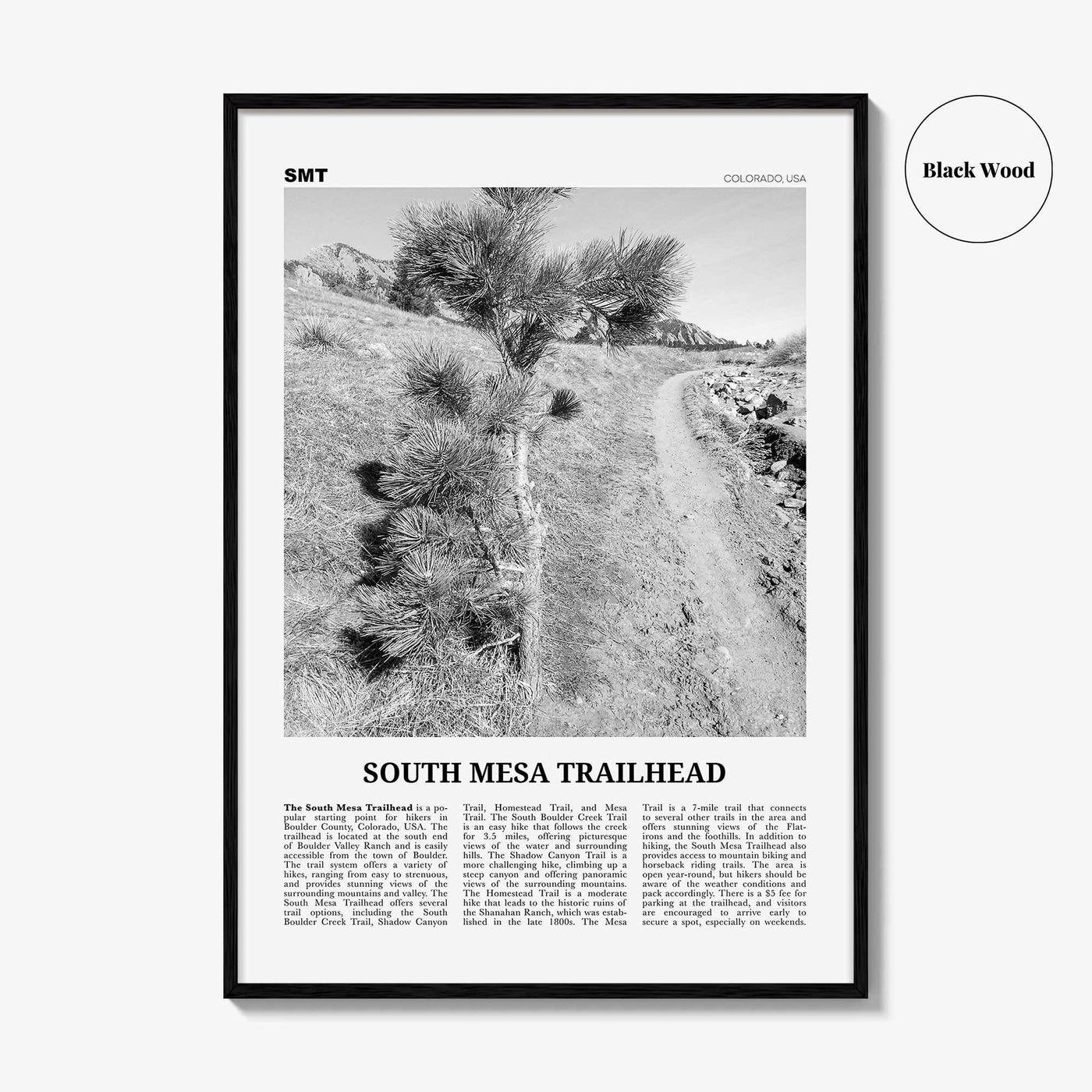 South Mesa Trailhead Print Black and White, South Mesa Wall Art, South Mesa Poster, South Mesa Photo, South Mesa Wall Décor, South Mesa Map