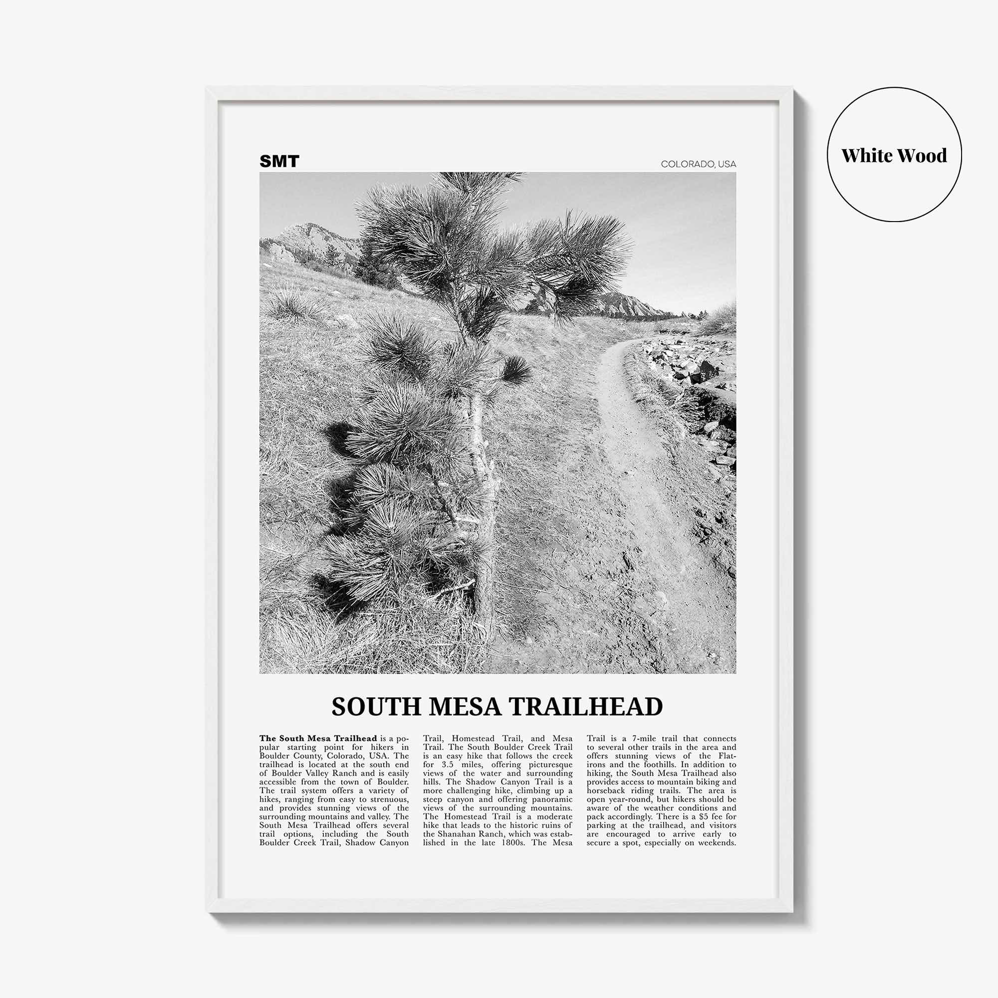 South Mesa Trailhead Print Black and White, South Mesa Wall Art, South Mesa Poster, South Mesa Photo, South Mesa Wall Décor, South Mesa Map
