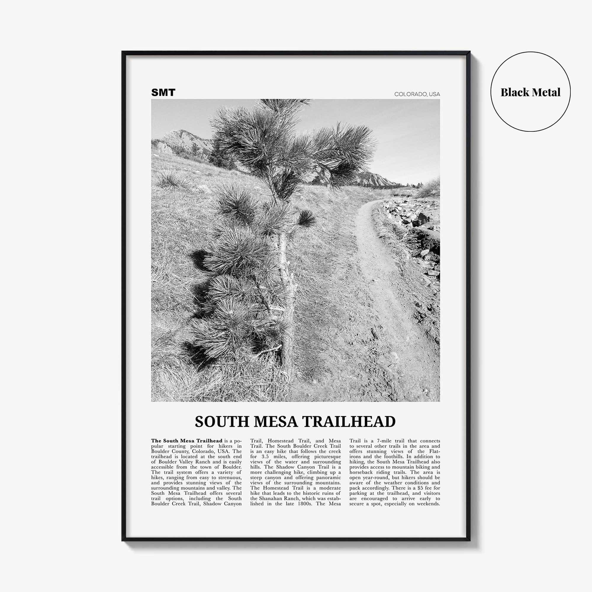 South Mesa Trailhead Print Black and White, South Mesa Wall Art, South Mesa Poster, South Mesa Photo, South Mesa Wall Décor, South Mesa Map
