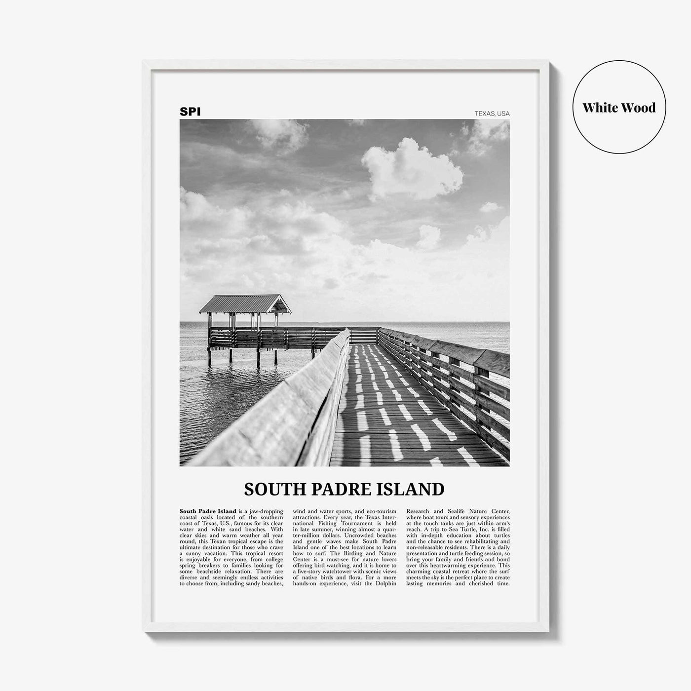 South Padre Island Print Black and White, South Padre Island Wall Art, South Padre Island Poster, South Padre Island Photo, Texas, USA