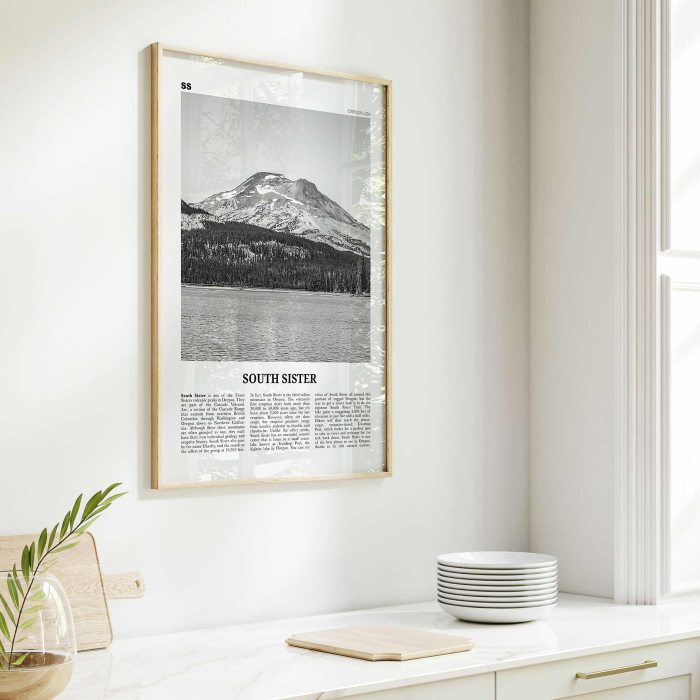 South Sister Print Black and White, South Sister Wall Art, South Sister Poster, South Sister Photo, South Sister Wall Décor, Oregon, USA