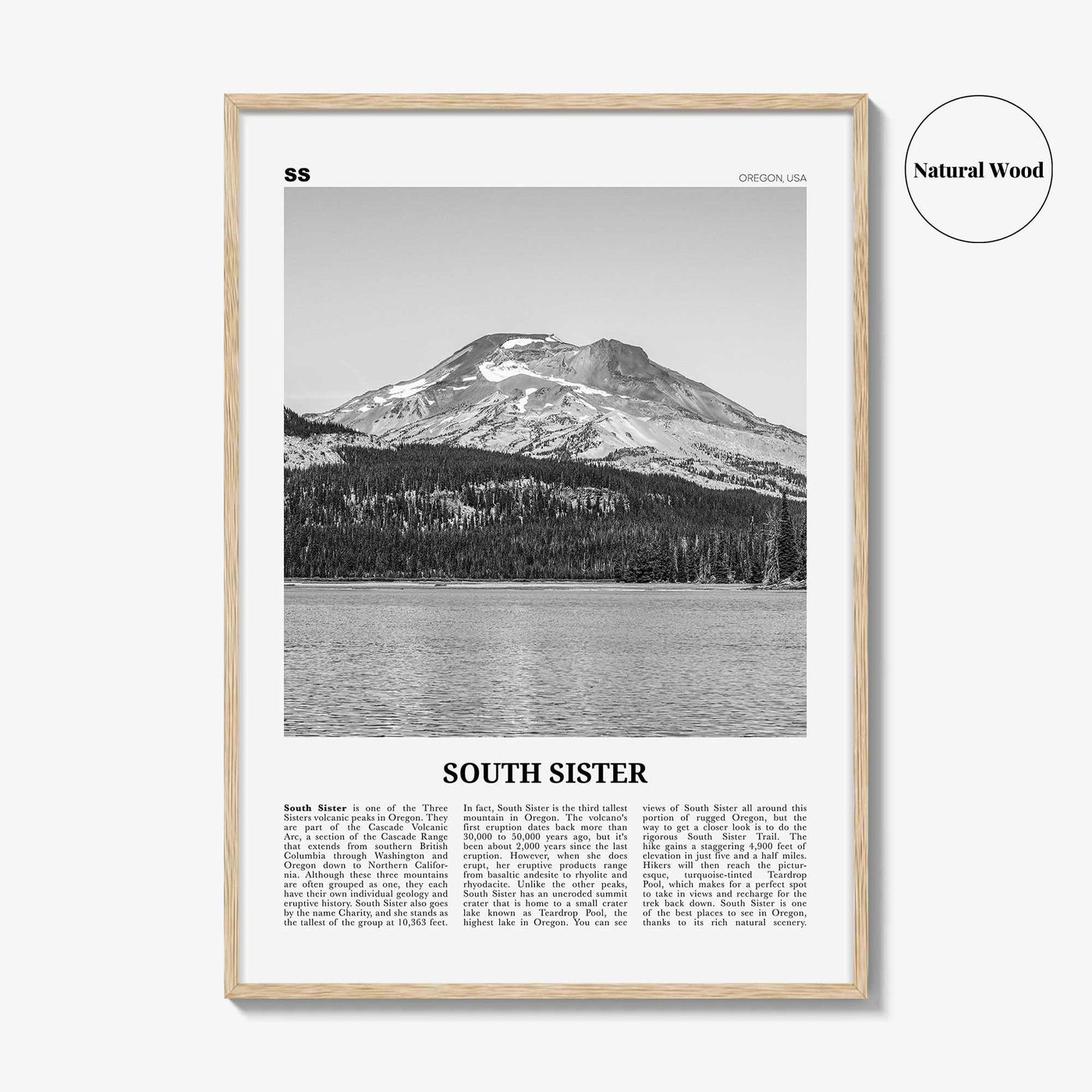 South Sister Print Black and White, South Sister Wall Art, South Sister Poster, South Sister Photo, South Sister Wall Décor, Oregon, USA