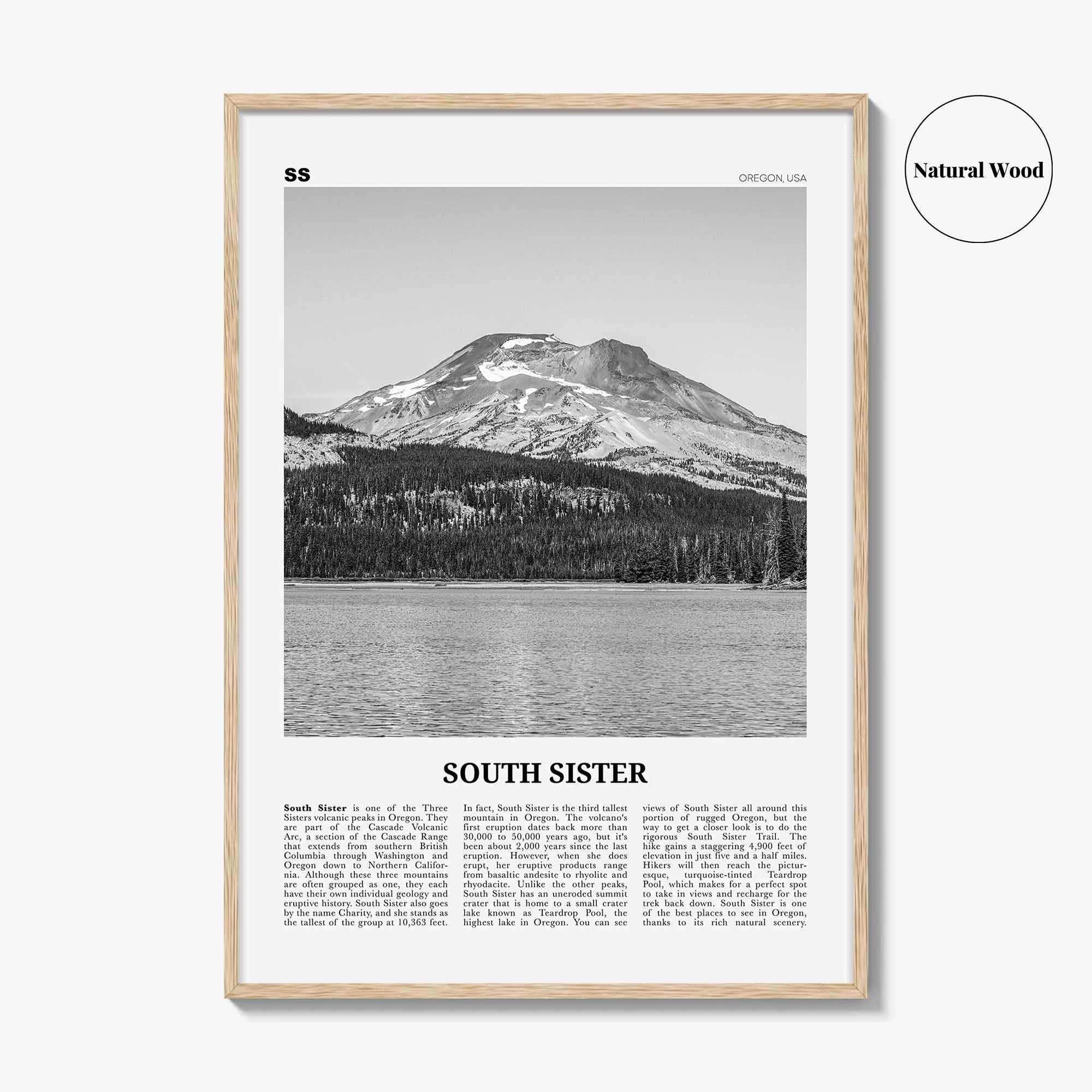 South Sister Print Black and White, South Sister Wall Art, South Sister Poster, South Sister Photo, South Sister Wall Décor, Oregon, USA