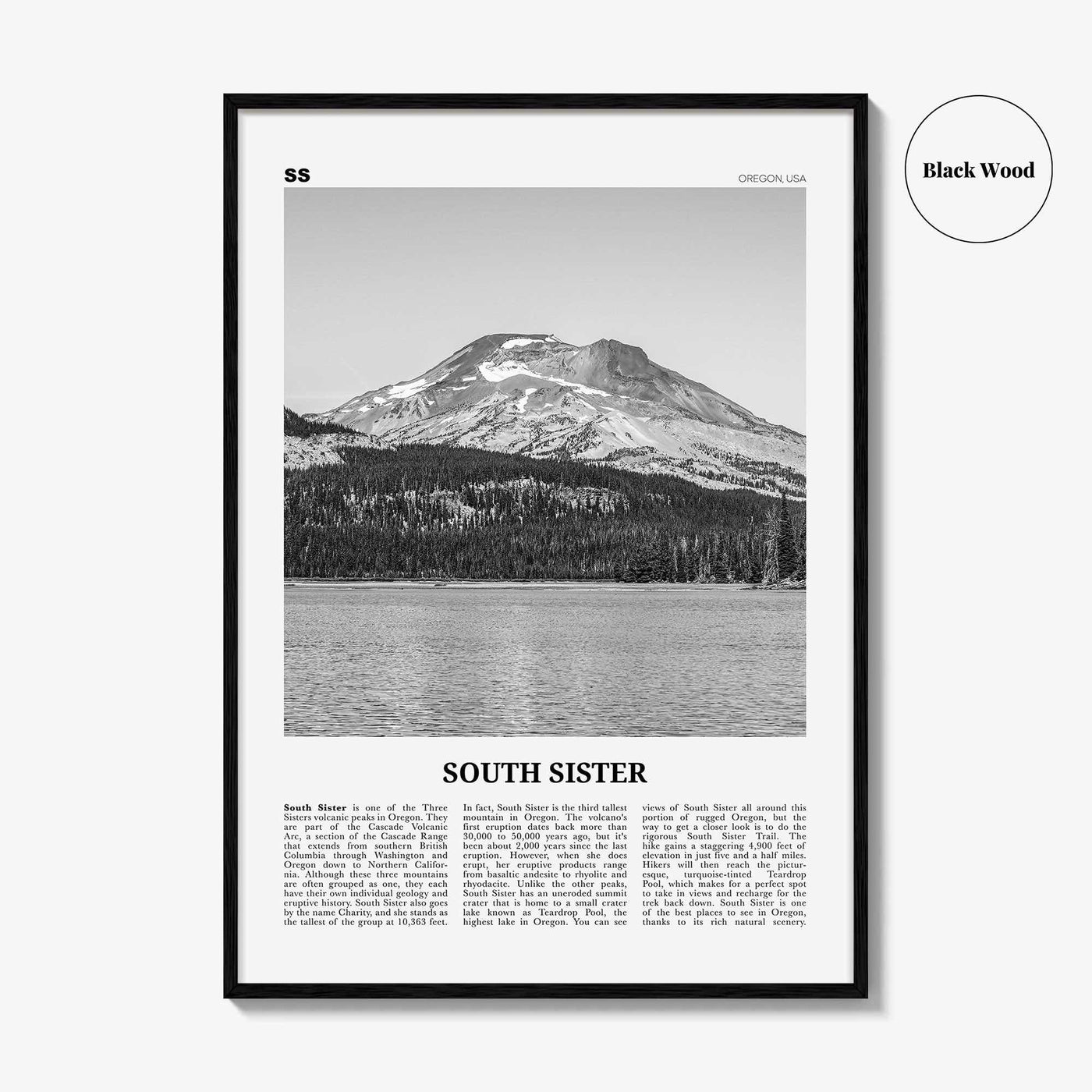 South Sister Print Black and White, South Sister Wall Art, South Sister Poster, South Sister Photo, South Sister Wall Décor, Oregon, USA