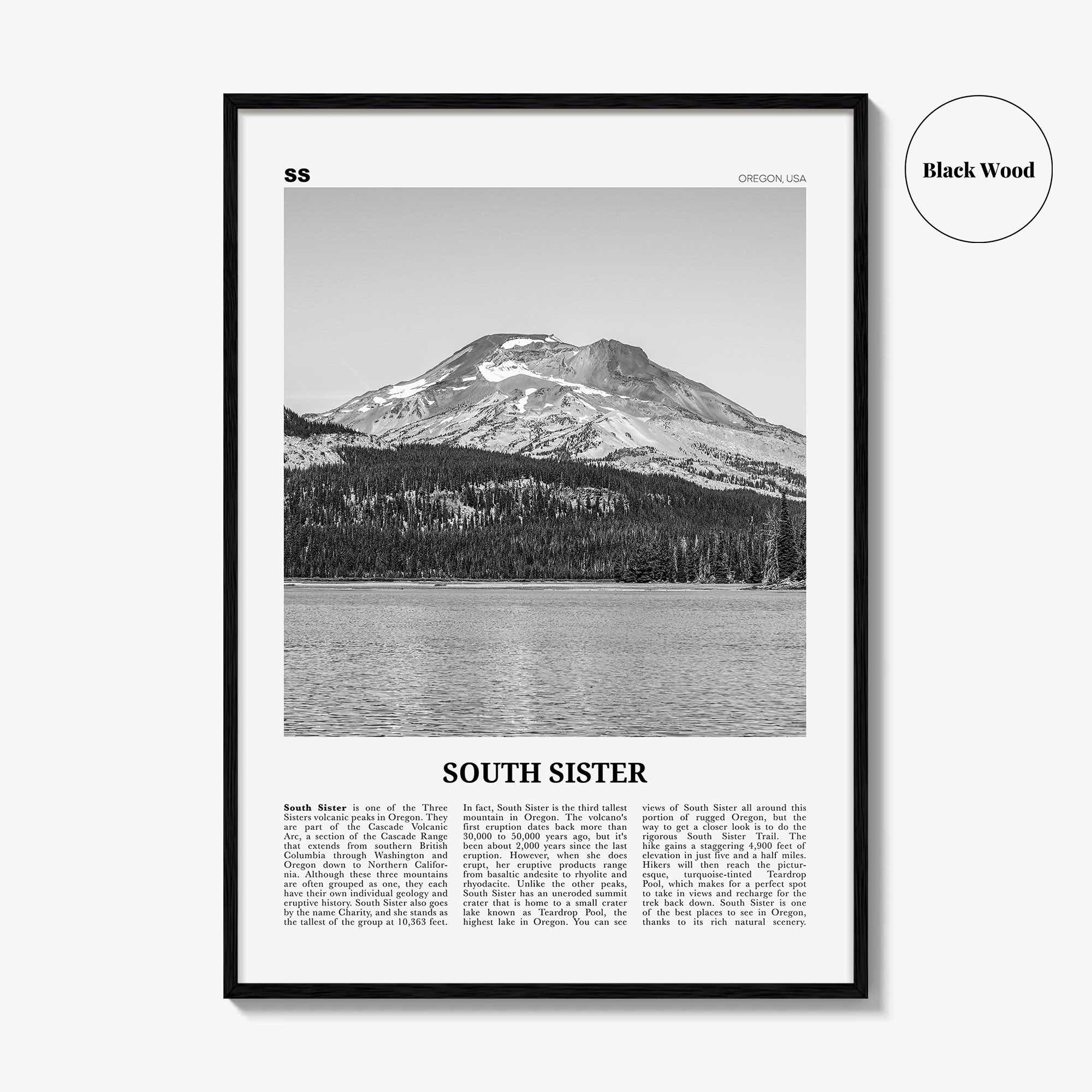 South Sister Print Black and White, South Sister Wall Art, South Sister Poster, South Sister Photo, South Sister Wall Décor, Oregon, USA