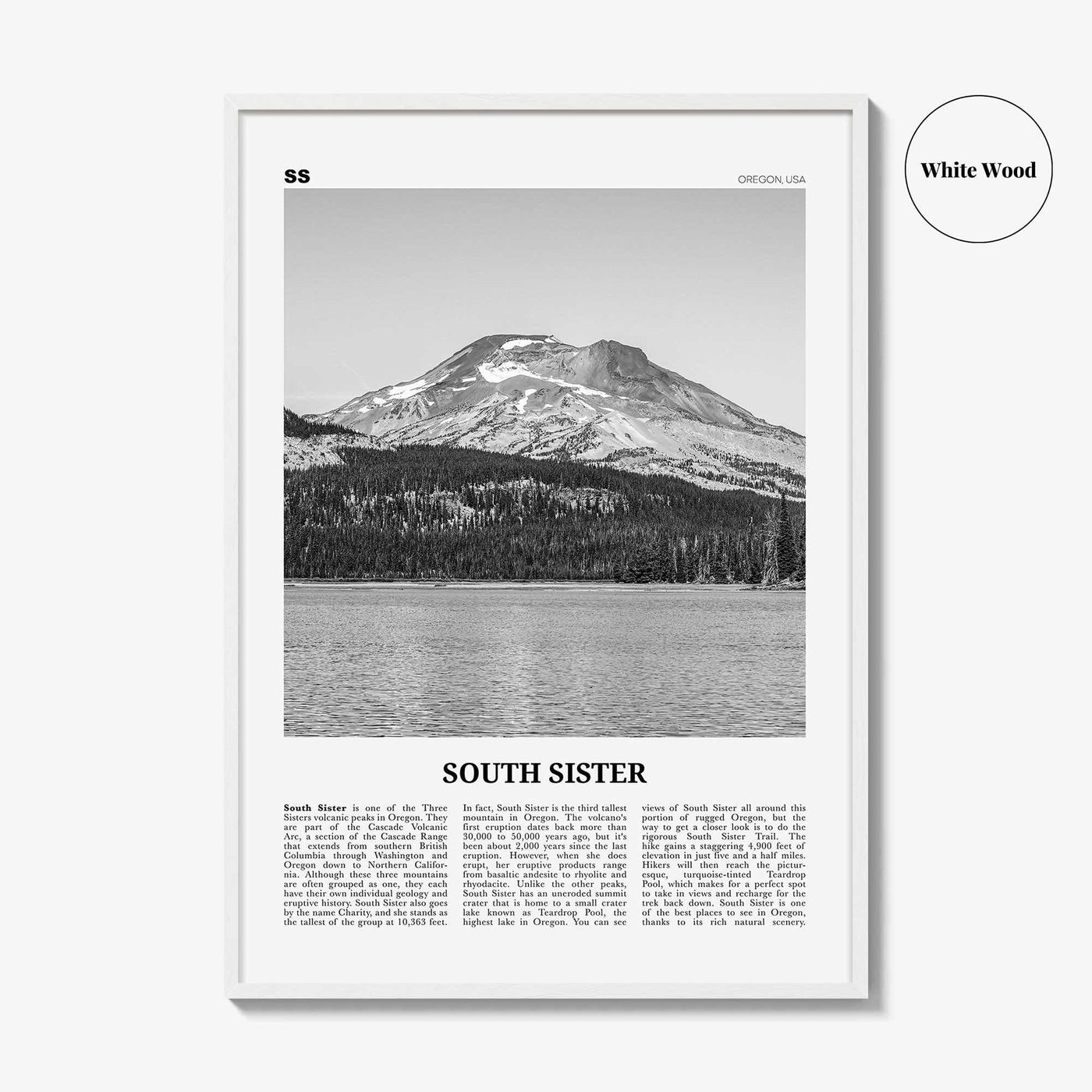 South Sister Print Black and White, South Sister Wall Art, South Sister Poster, South Sister Photo, South Sister Wall Décor, Oregon, USA