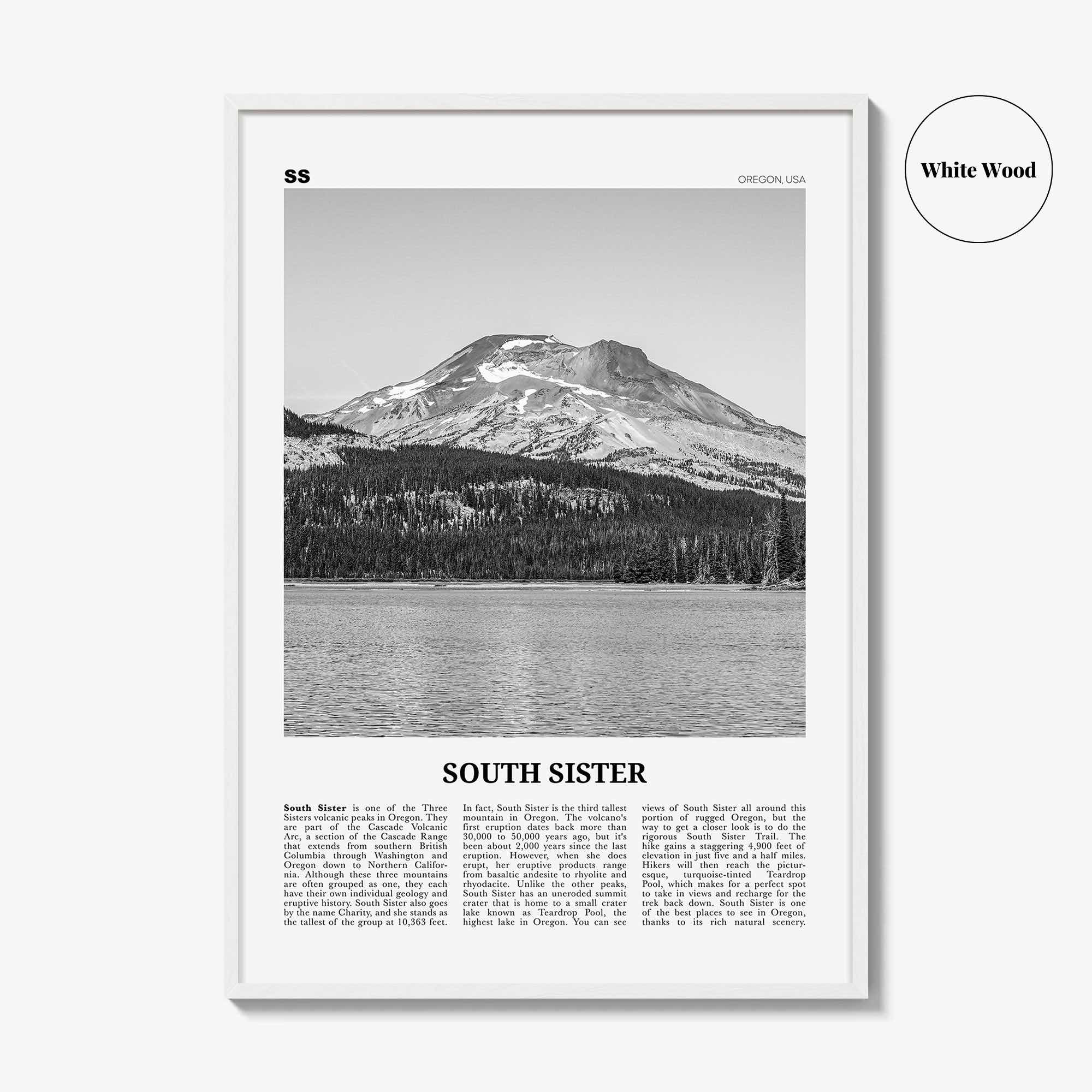 South Sister Print Black and White, South Sister Wall Art, South Sister Poster, South Sister Photo, South Sister Wall Décor, Oregon, USA
