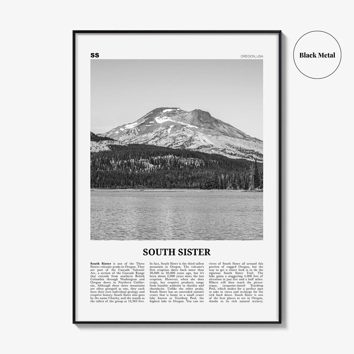 South Sister Print Black and White, South Sister Wall Art, South Sister Poster, South Sister Photo, South Sister Wall Décor, Oregon, USA