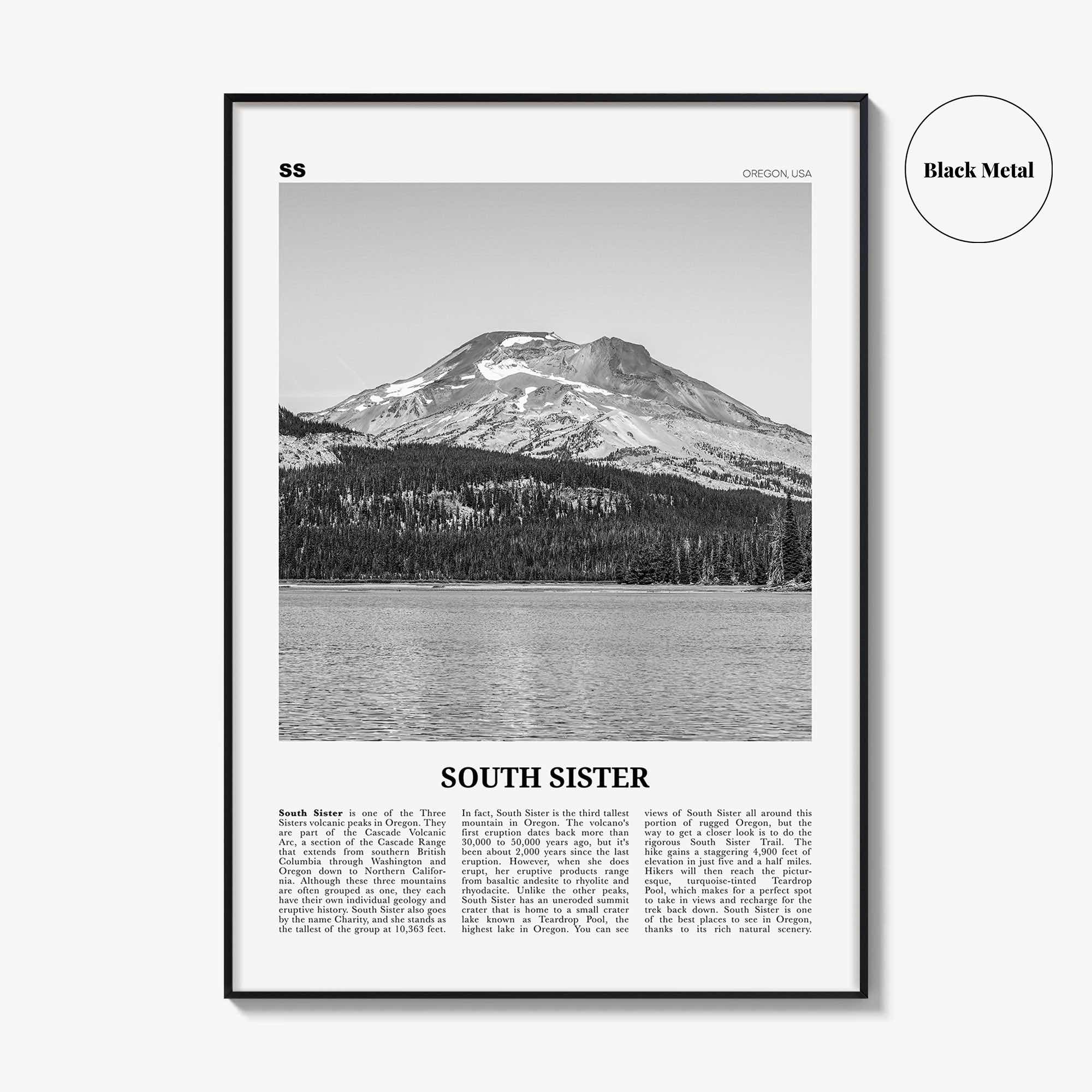 South Sister Print Black and White, South Sister Wall Art, South Sister Poster, South Sister Photo, South Sister Wall Décor, Oregon, USA