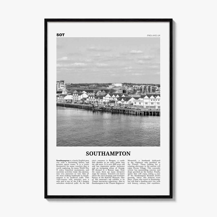 Southampton Print Black and White England, Southampton Wall Art, Southampton Poster, Southampton Photo, Southampton Wall Décor, UK