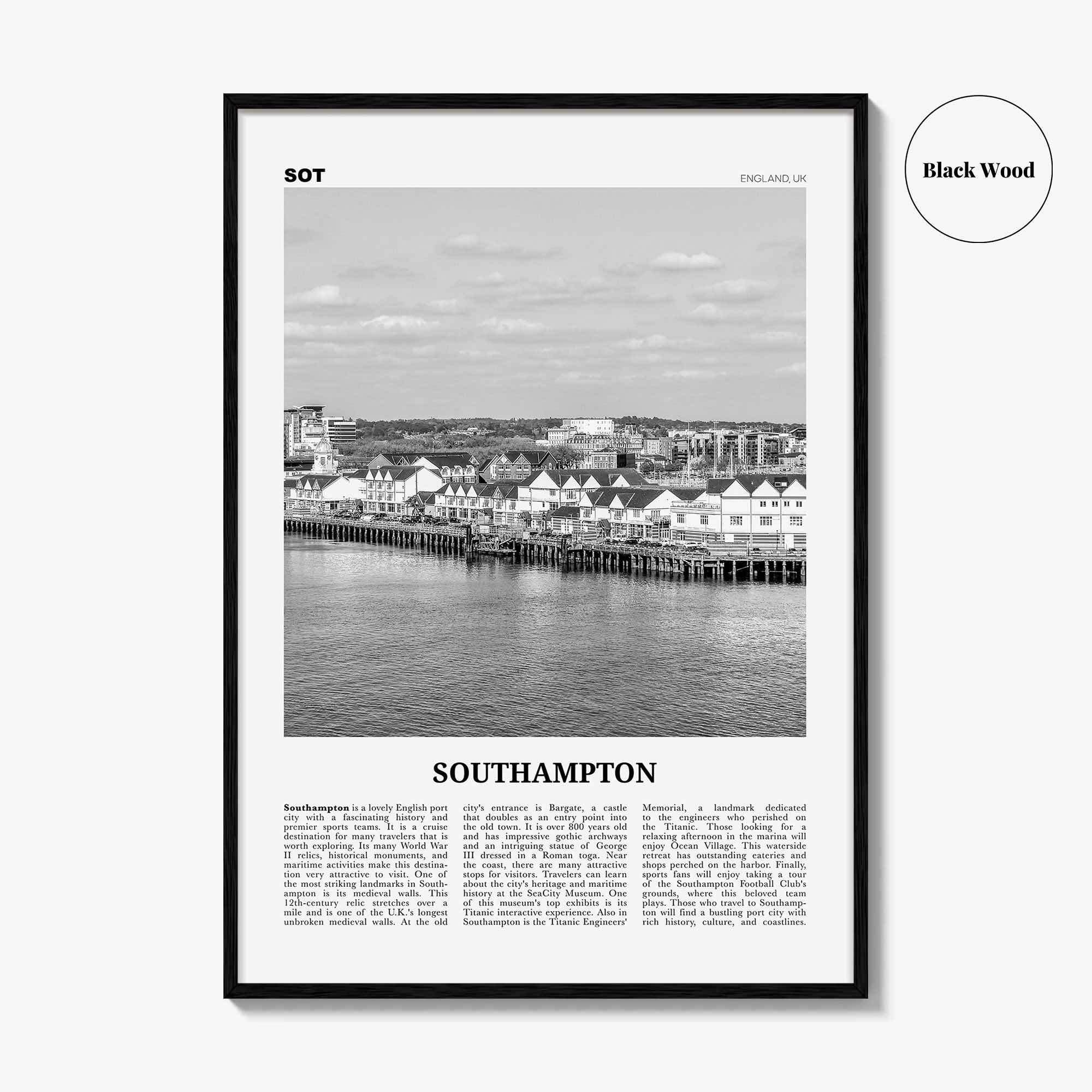 Southampton Print Black and White England, Southampton Wall Art, Southampton Poster, Southampton Photo, Southampton Wall Décor, UK