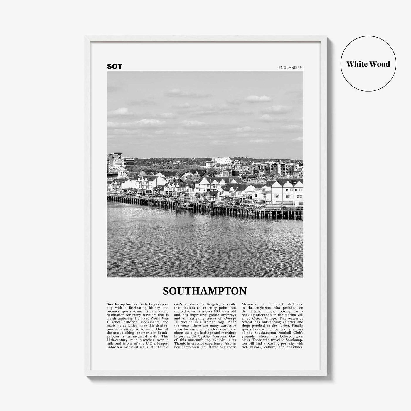 Southampton Print Black and White England, Southampton Wall Art, Southampton Poster, Southampton Photo, Southampton Wall Décor, UK