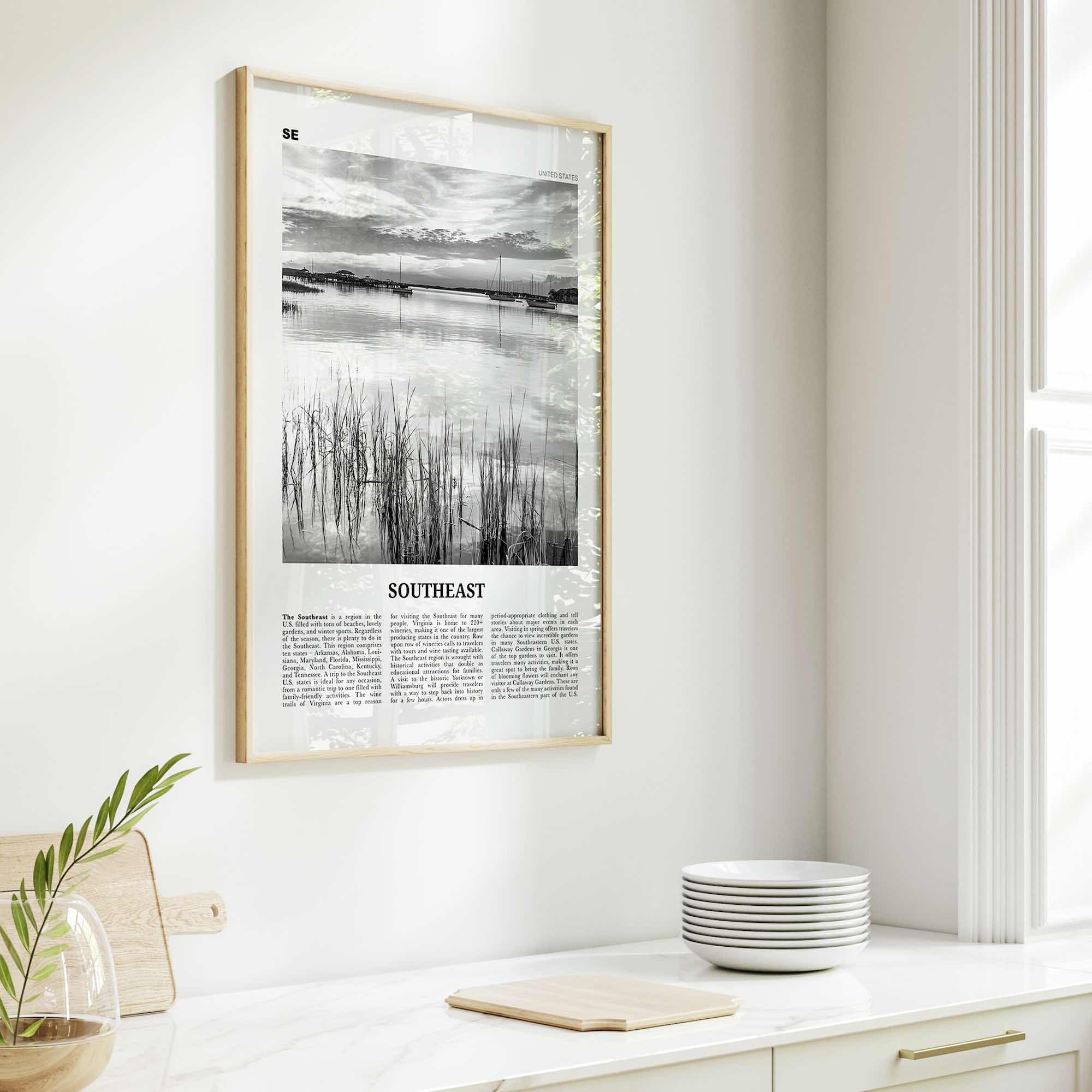 Southeast Print Black and White, Southeast Wall Art, Southeast Poster, Southeast Photo, Southeast Wall Décor, Southeast Map, United States