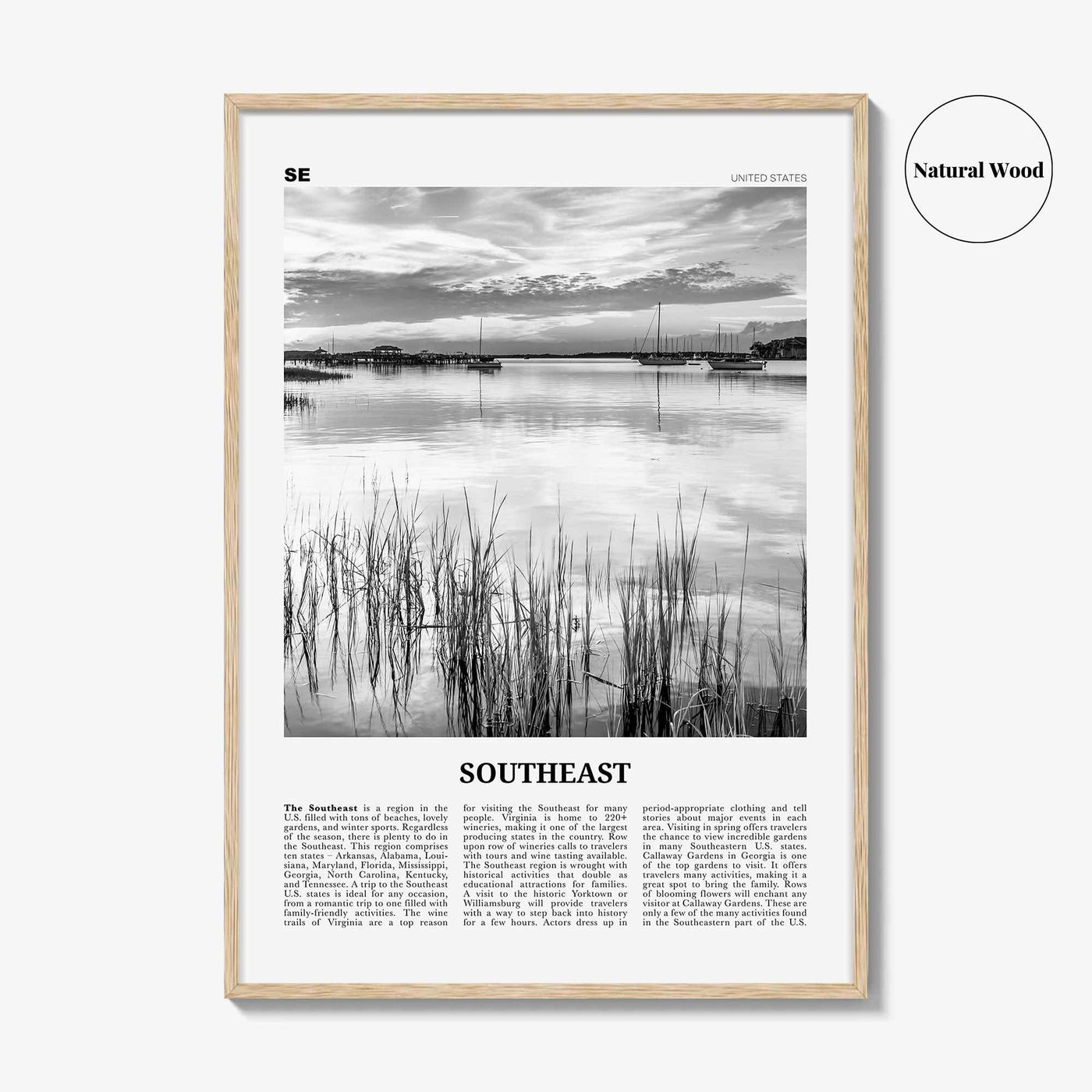 Southeast Print Black and White, Southeast Wall Art, Southeast Poster, Southeast Photo, Southeast Wall Décor, Southeast Map, United States