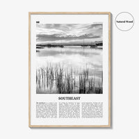 Southeast Print Black and White, Southeast Wall Art, Southeast Poster, Southeast Photo, Southeast Wall Décor, Southeast Map, United States