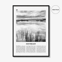 Southeast Print Black and White, Southeast Wall Art, Southeast Poster, Southeast Photo, Southeast Wall Décor, Southeast Map, United States