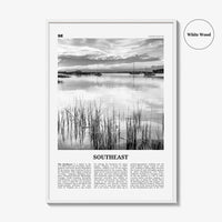 Southeast Print Black and White, Southeast Wall Art, Southeast Poster, Southeast Photo, Southeast Wall Décor, Southeast Map, United States