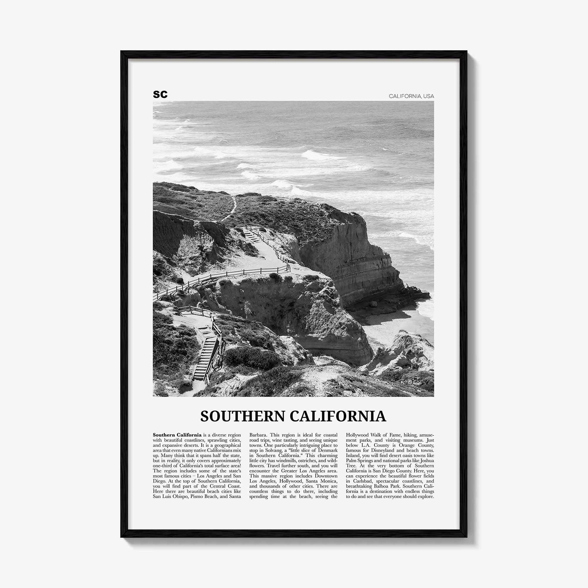 Southern California Print Black and White, California Wall Art, Southern California Poster, California Photo, California Wall Décor, USA