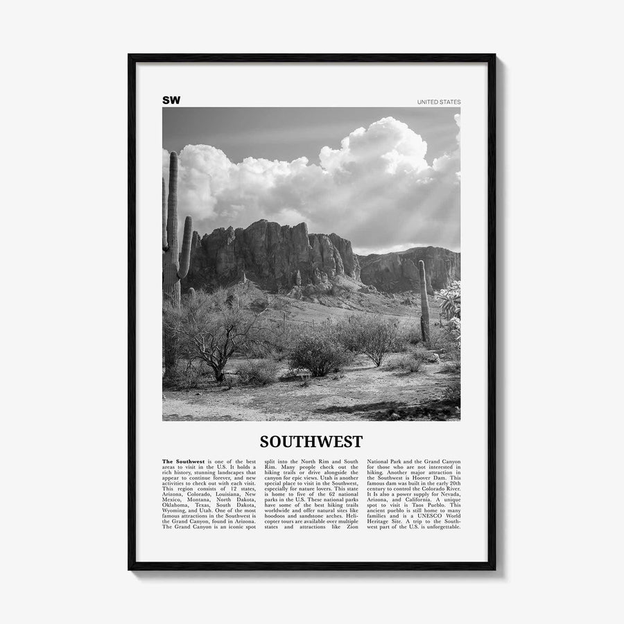 Southwest Print Black and White, Southwest Wall Art, Southwest Poster, Southwest Photo, Southwest Wall Décor, Southwest Map, United States