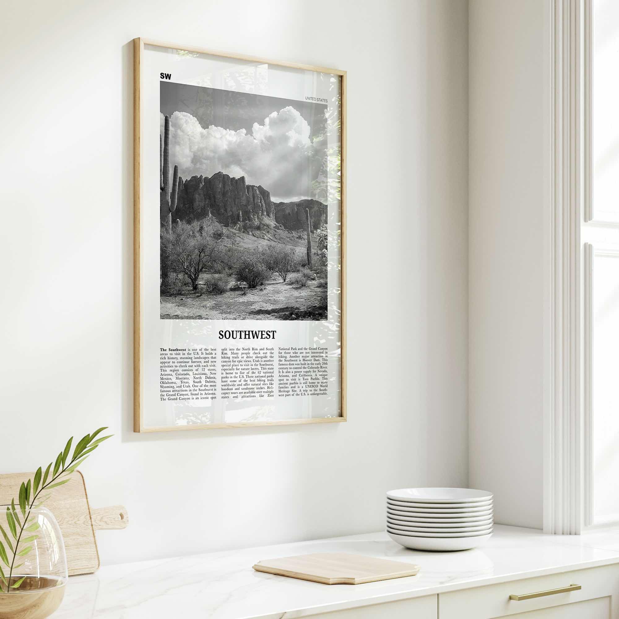 Southwest Print Black and White, Southwest Wall Art, Southwest Poster, Southwest Photo, Southwest Wall Décor, Southwest Map, United States
