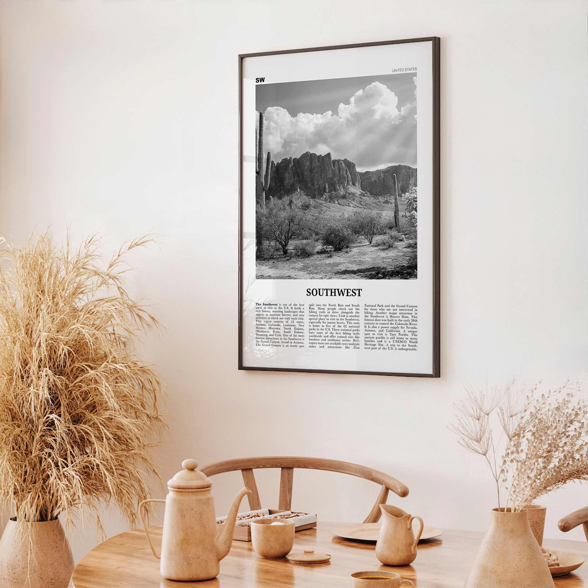 Southwest Print Black and White, Southwest Wall Art, Southwest Poster, Southwest Photo, Southwest Wall Décor, Southwest Map, United States