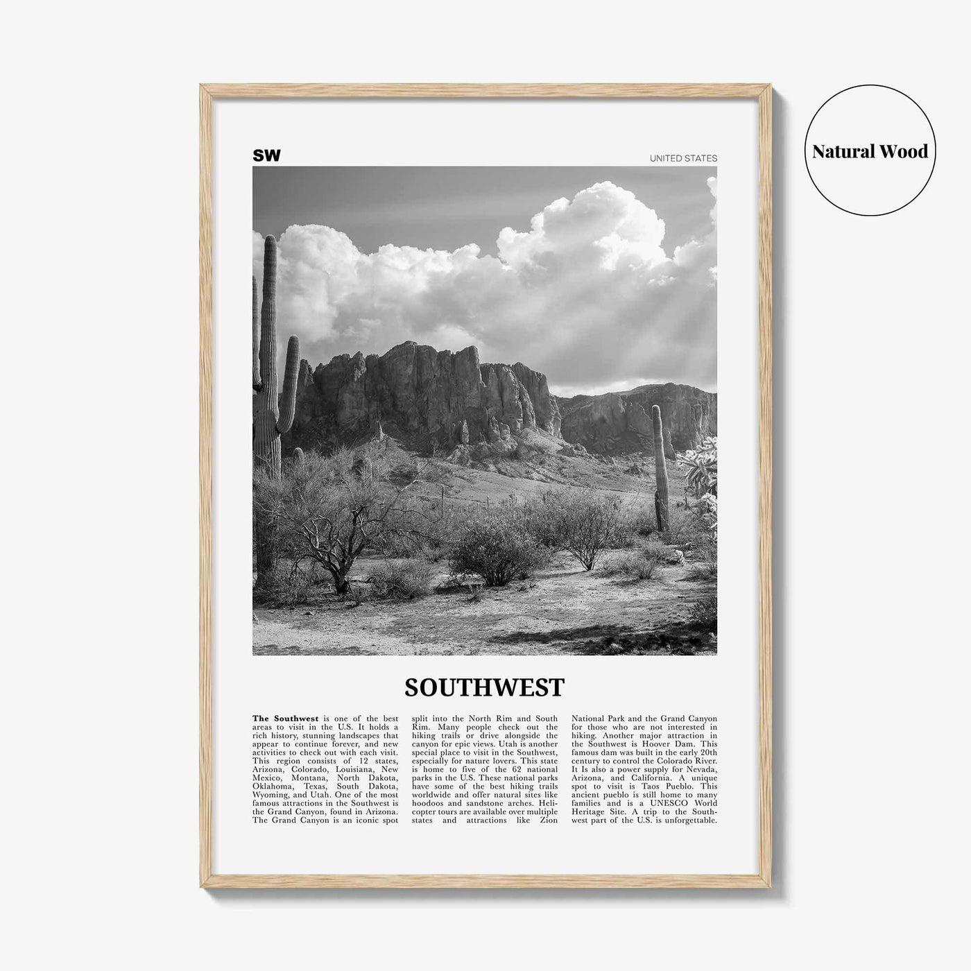 Southwest Print Black and White, Southwest Wall Art, Southwest Poster, Southwest Photo, Southwest Wall Décor, Southwest Map, United States