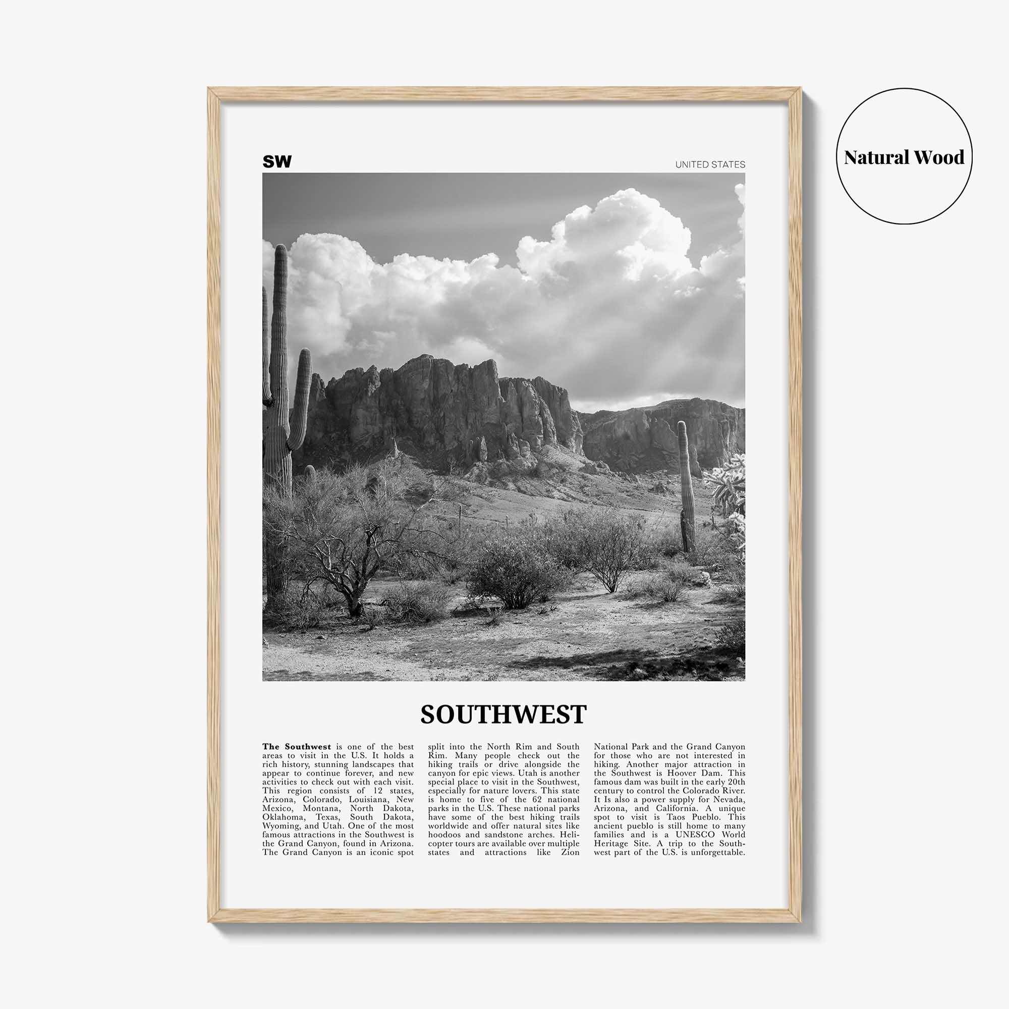 Southwest Print Black and White, Southwest Wall Art, Southwest Poster, Southwest Photo, Southwest Wall Décor, Southwest Map, United States