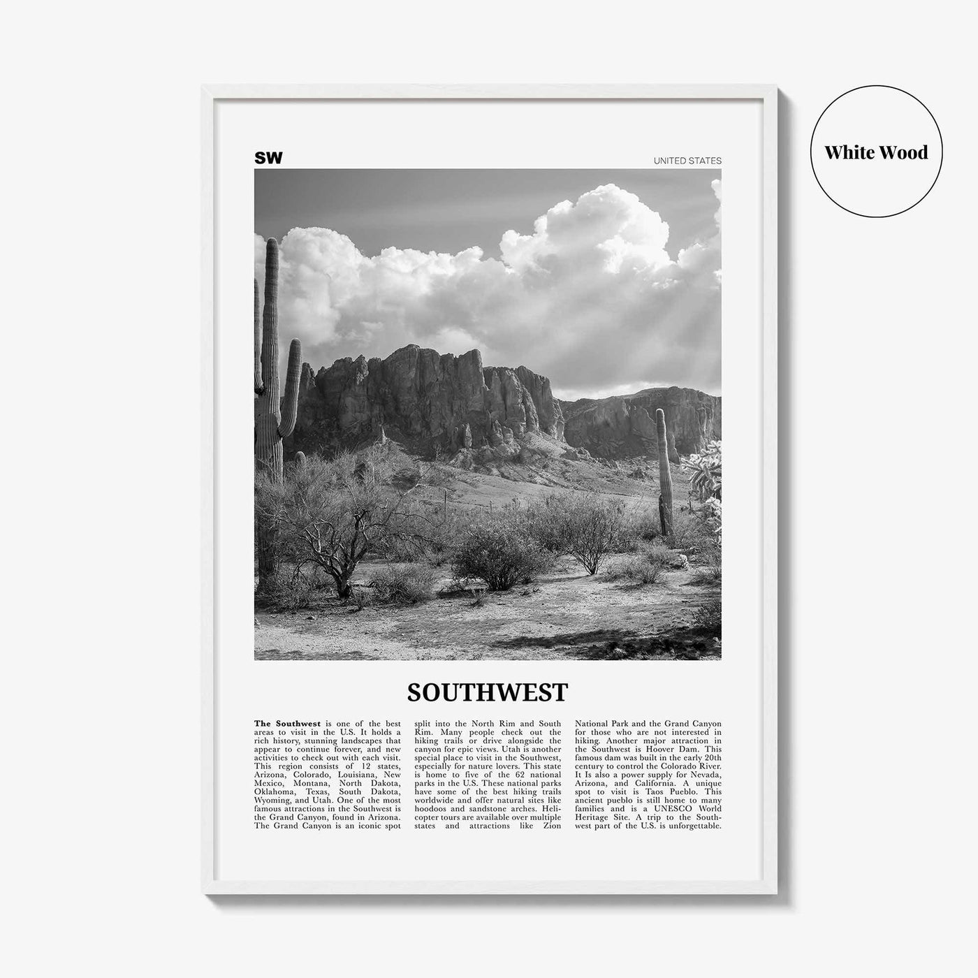 Southwest Print Black and White, Southwest Wall Art, Southwest Poster, Southwest Photo, Southwest Wall Décor, Southwest Map, United States