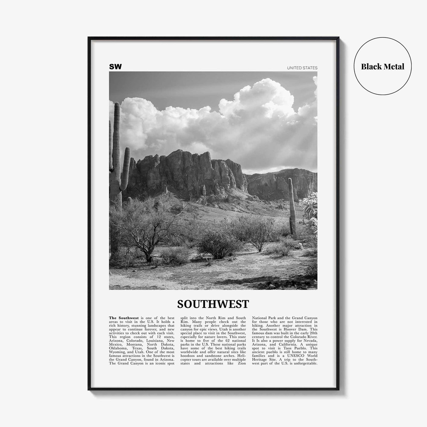 Southwest Print Black and White, Southwest Wall Art, Southwest Poster, Southwest Photo, Southwest Wall Décor, Southwest Map, United States