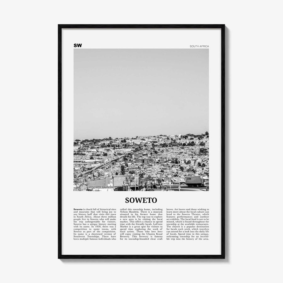 Soweto Print Black and White, Soweto Wall Art, Soweto Poster, Soweto Photo, Soweto Wall Décor, Soweto Map, South Africa