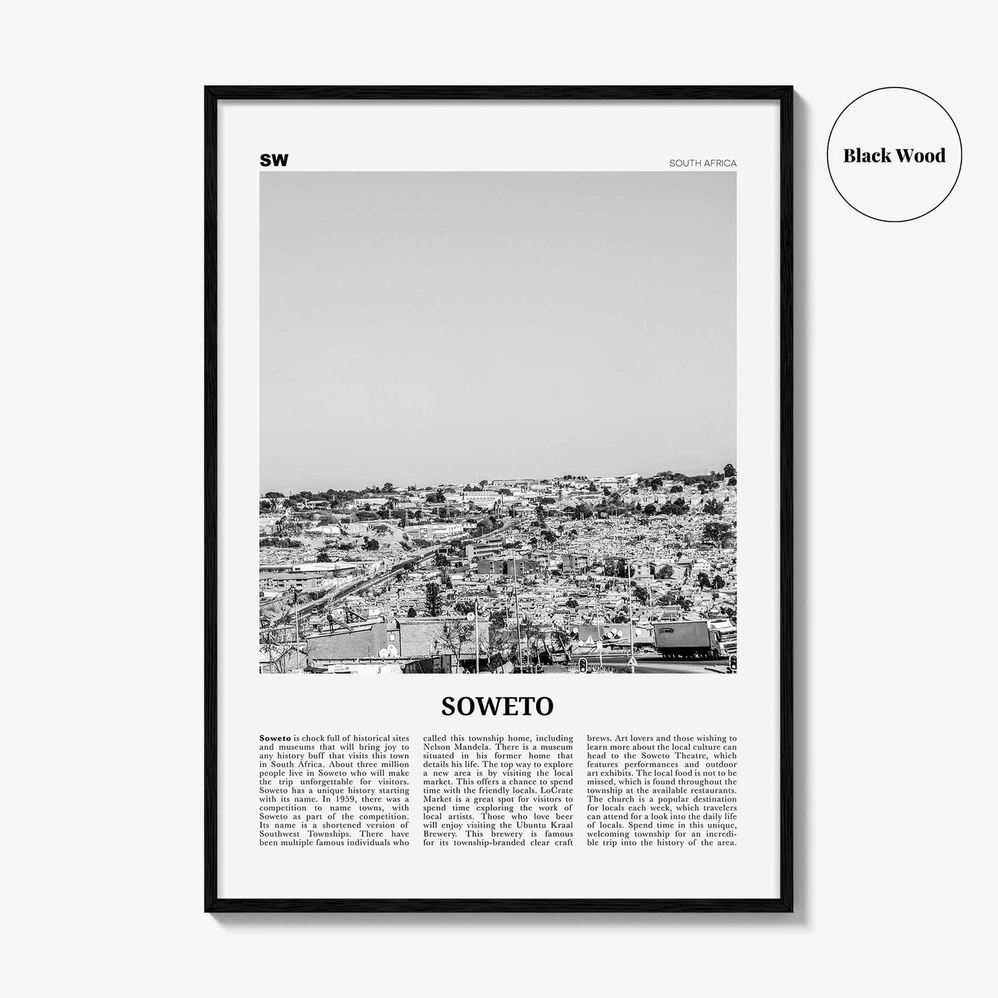 Soweto Print Black and White, Soweto Wall Art, Soweto Poster, Soweto Photo, Soweto Wall Décor, Soweto Map, South Africa