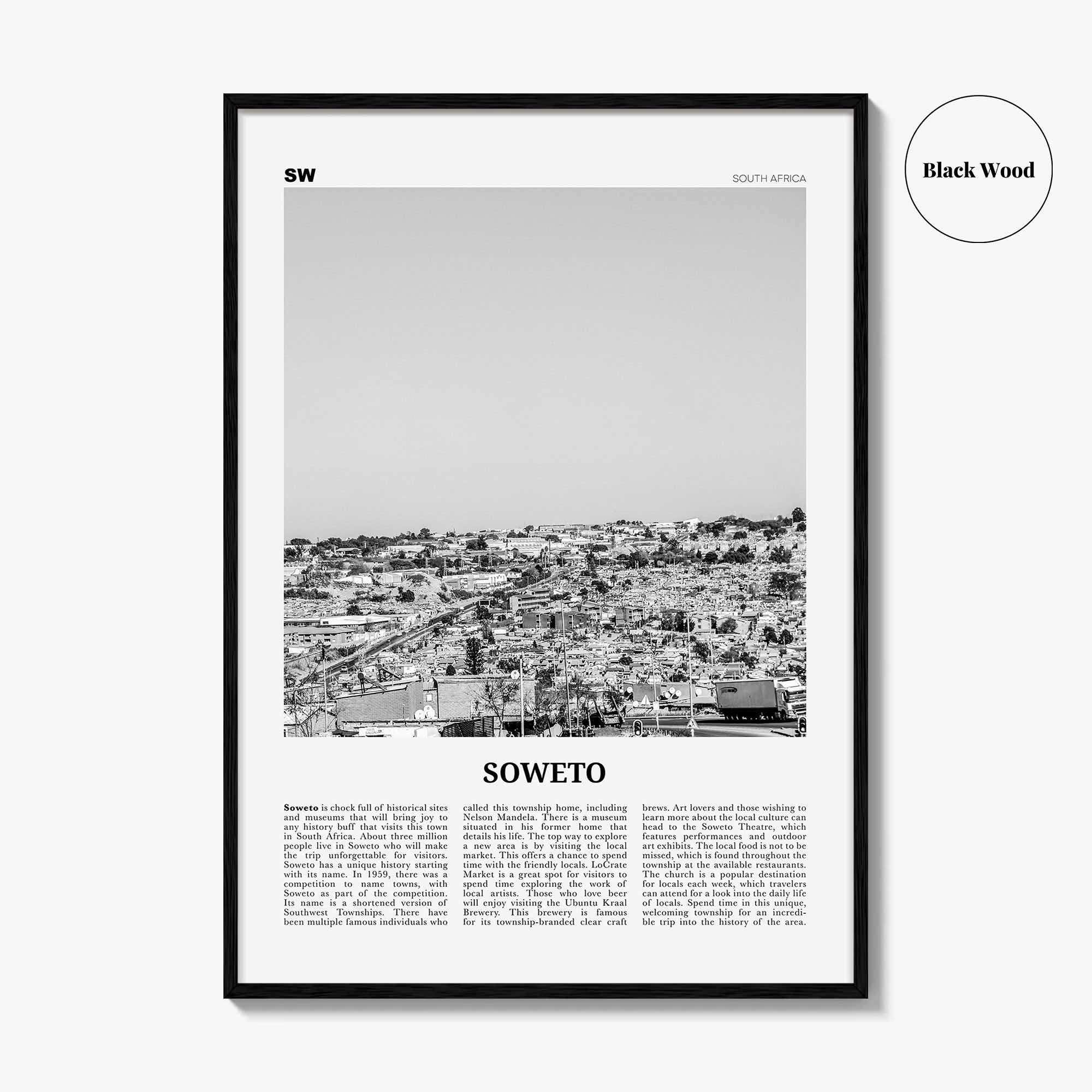Soweto Print Black and White, Soweto Wall Art, Soweto Poster, Soweto Photo, Soweto Wall Décor, Soweto Map, South Africa