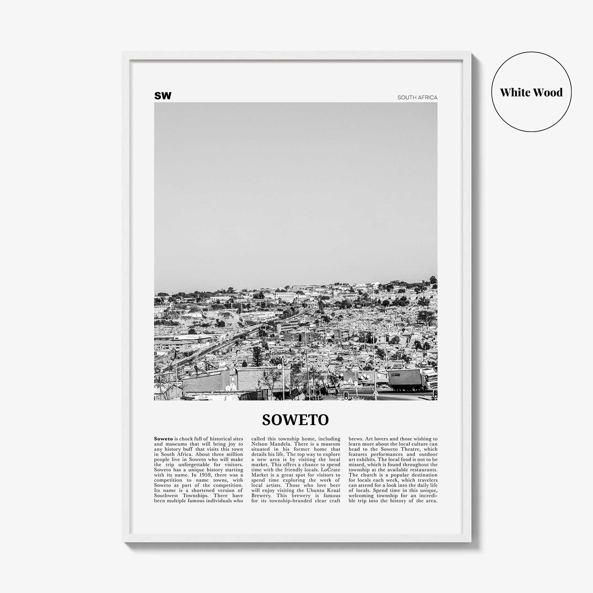 Soweto Print Black and White, Soweto Wall Art, Soweto Poster, Soweto Photo, Soweto Wall Décor, Soweto Map, South Africa