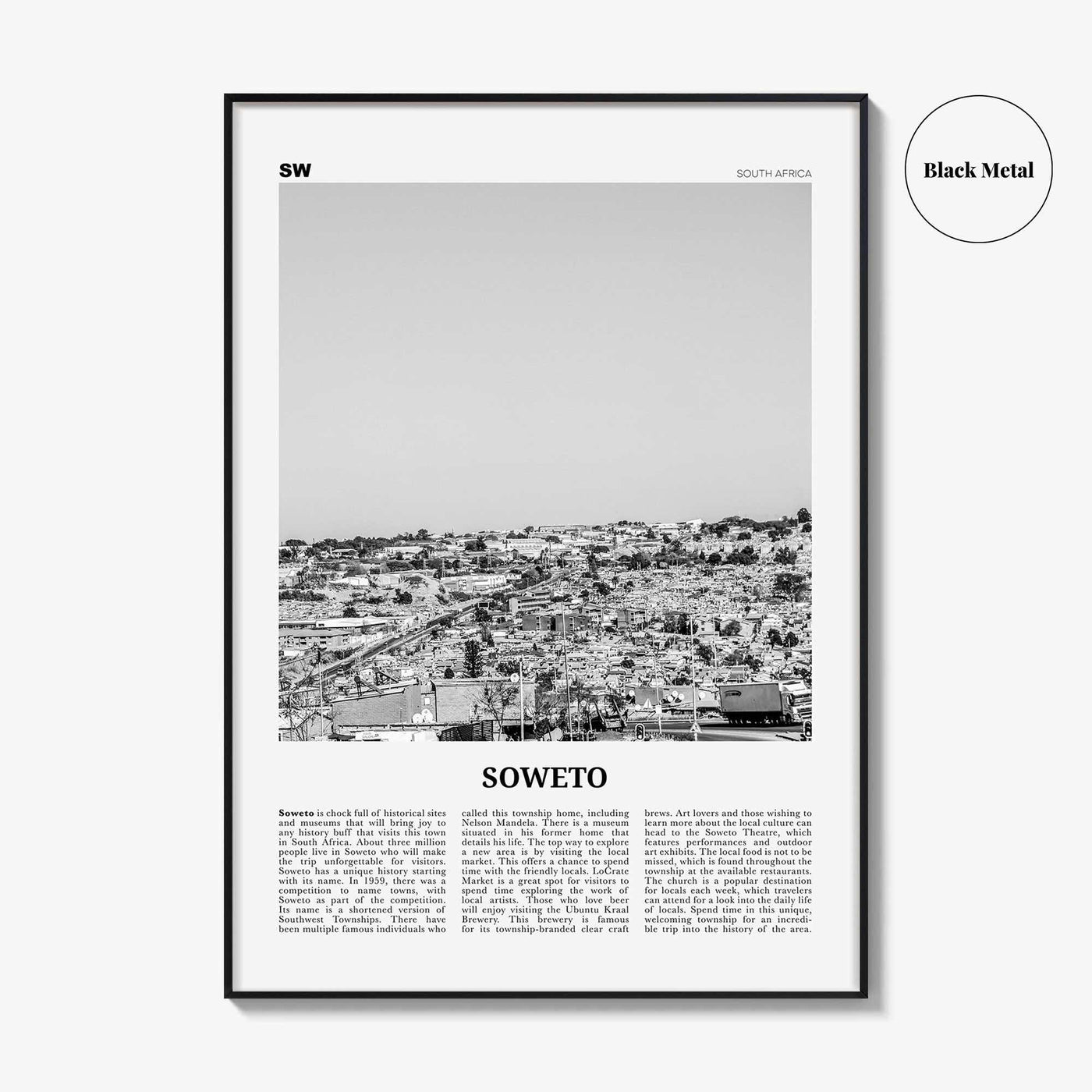 Soweto Print Black and White, Soweto Wall Art, Soweto Poster, Soweto Photo, Soweto Wall Décor, Soweto Map, South Africa