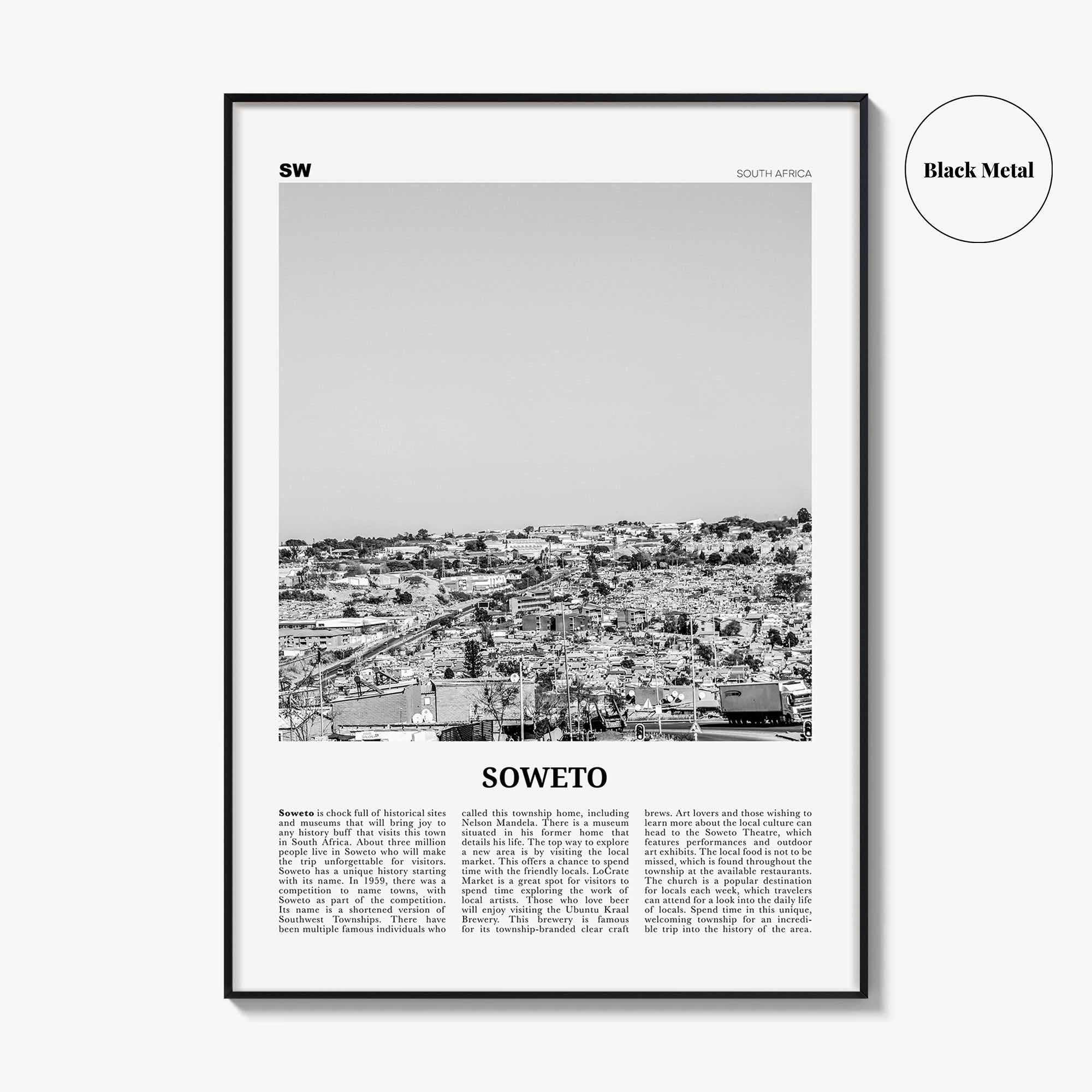 Soweto Print Black and White, Soweto Wall Art, Soweto Poster, Soweto Photo, Soweto Wall Décor, Soweto Map, South Africa