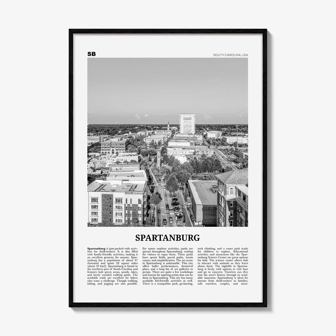 Spartanburg Print Black and White, Spartanburg Wall Art, Spartanburg Poster, Spartanburg Photo, Spartanburg Décor, South Carolina, USA