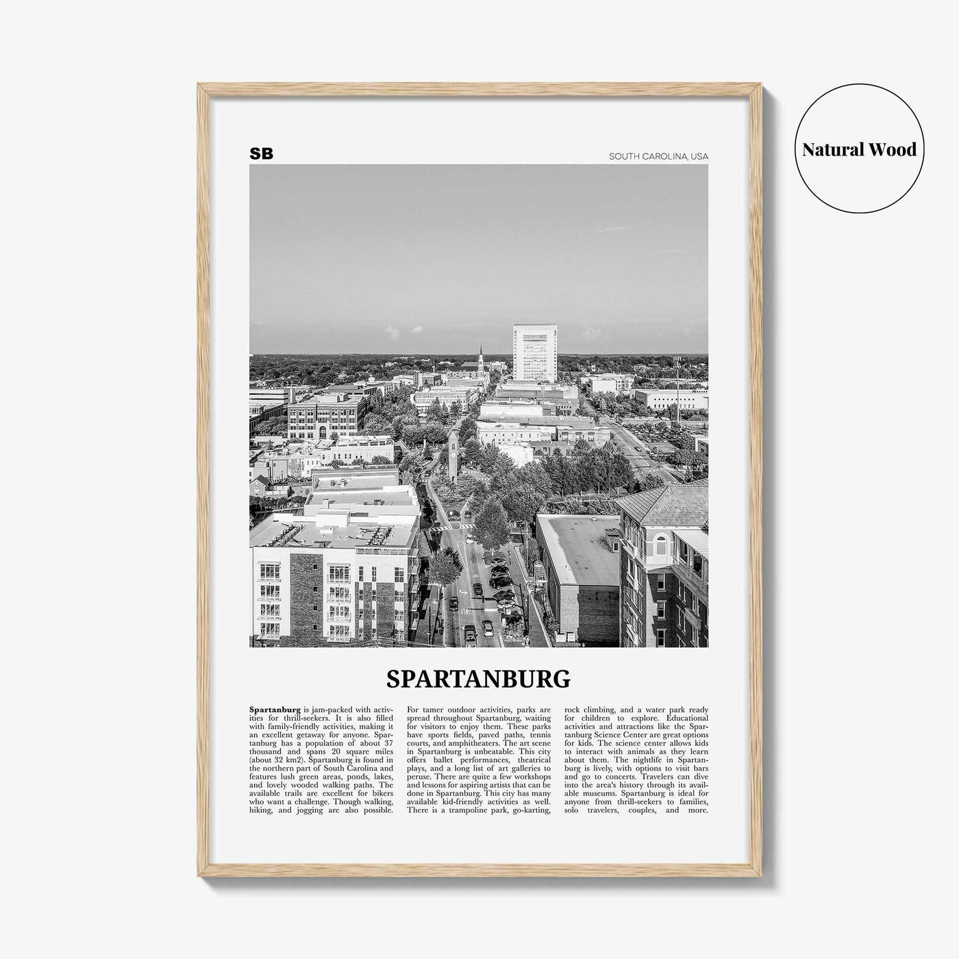 Spartanburg Print Black and White, Spartanburg Wall Art, Spartanburg Poster, Spartanburg Photo, Spartanburg Décor, South Carolina, USA