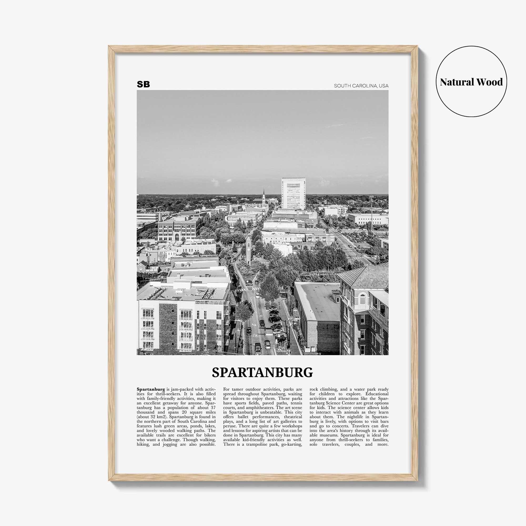 Spartanburg Print Black and White, Spartanburg Wall Art, Spartanburg Poster, Spartanburg Photo, Spartanburg Décor, South Carolina, USA