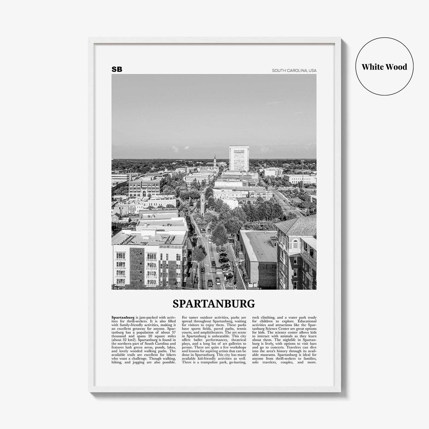 Spartanburg Print Black and White, Spartanburg Wall Art, Spartanburg Poster, Spartanburg Photo, Spartanburg Décor, South Carolina, USA