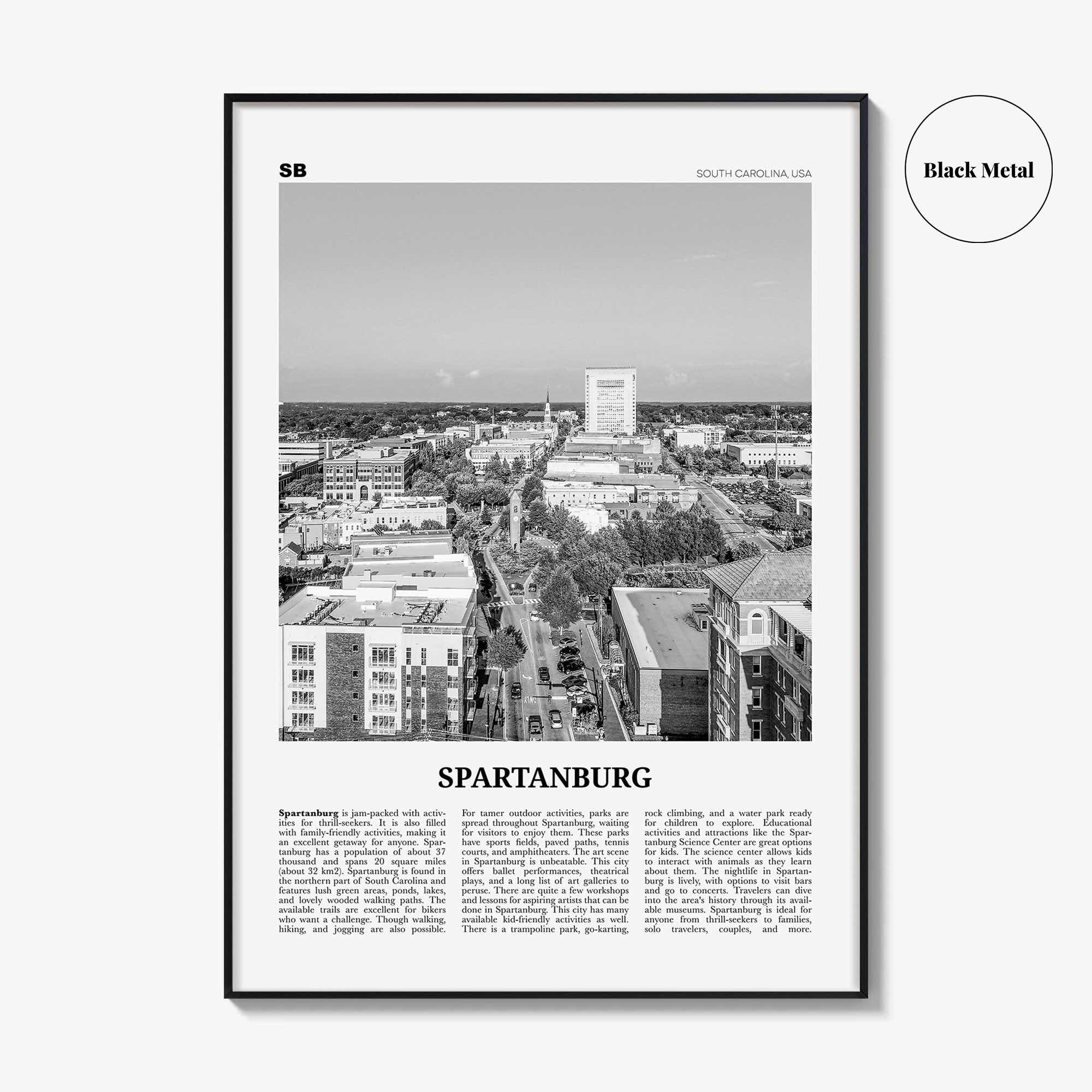 Spartanburg Print Black and White, Spartanburg Wall Art, Spartanburg Poster, Spartanburg Photo, Spartanburg Décor, South Carolina, USA