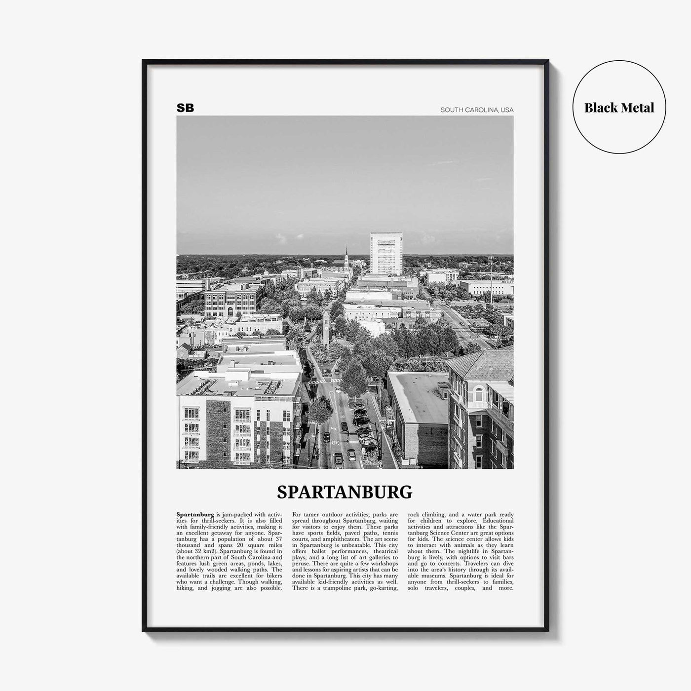 Spartanburg Print Black and White, Spartanburg Wall Art, Spartanburg Poster, Spartanburg Photo, Spartanburg Décor, South Carolina, USA