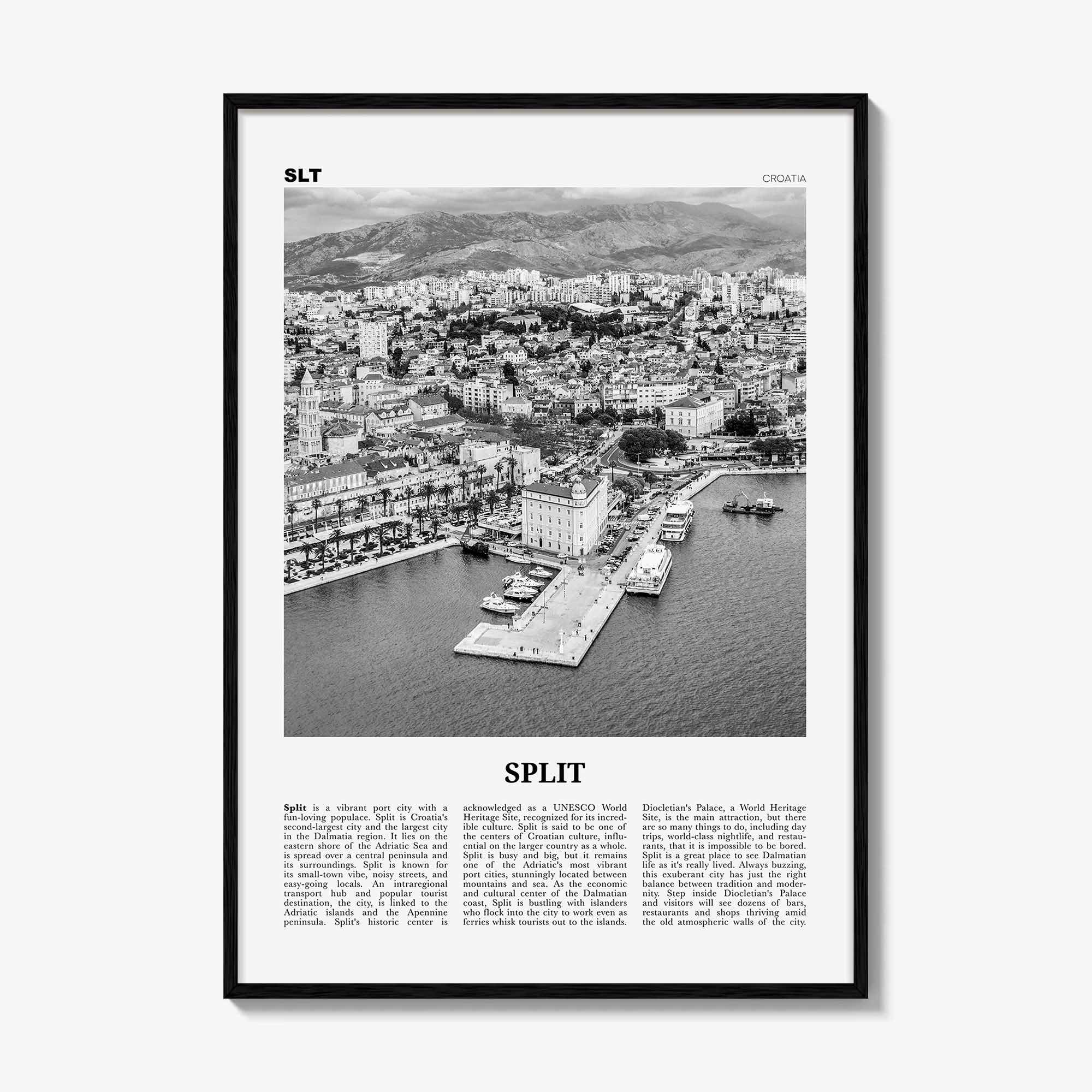 Split Print Black and White, Split Wall Art, Split Poster, Split Photo, Split Wall Decor, Croatia, Dalmatia, Hrvatska, Europe