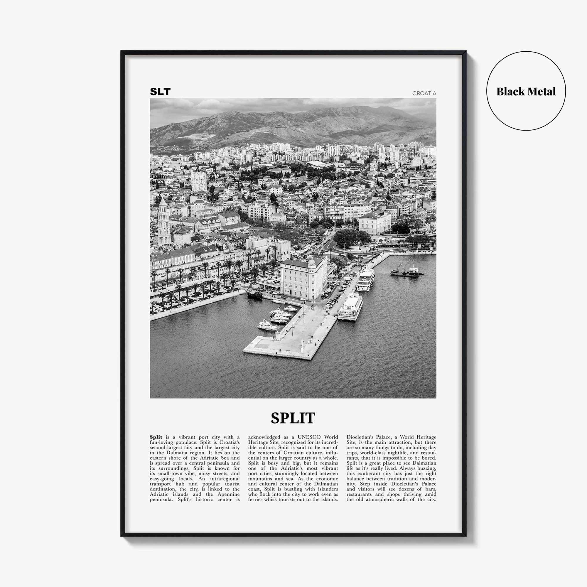 Split Print Black and White, Split Wall Art, Split Poster, Split Photo, Split Wall Decor, Croatia, Dalmatia, Hrvatska, Europe