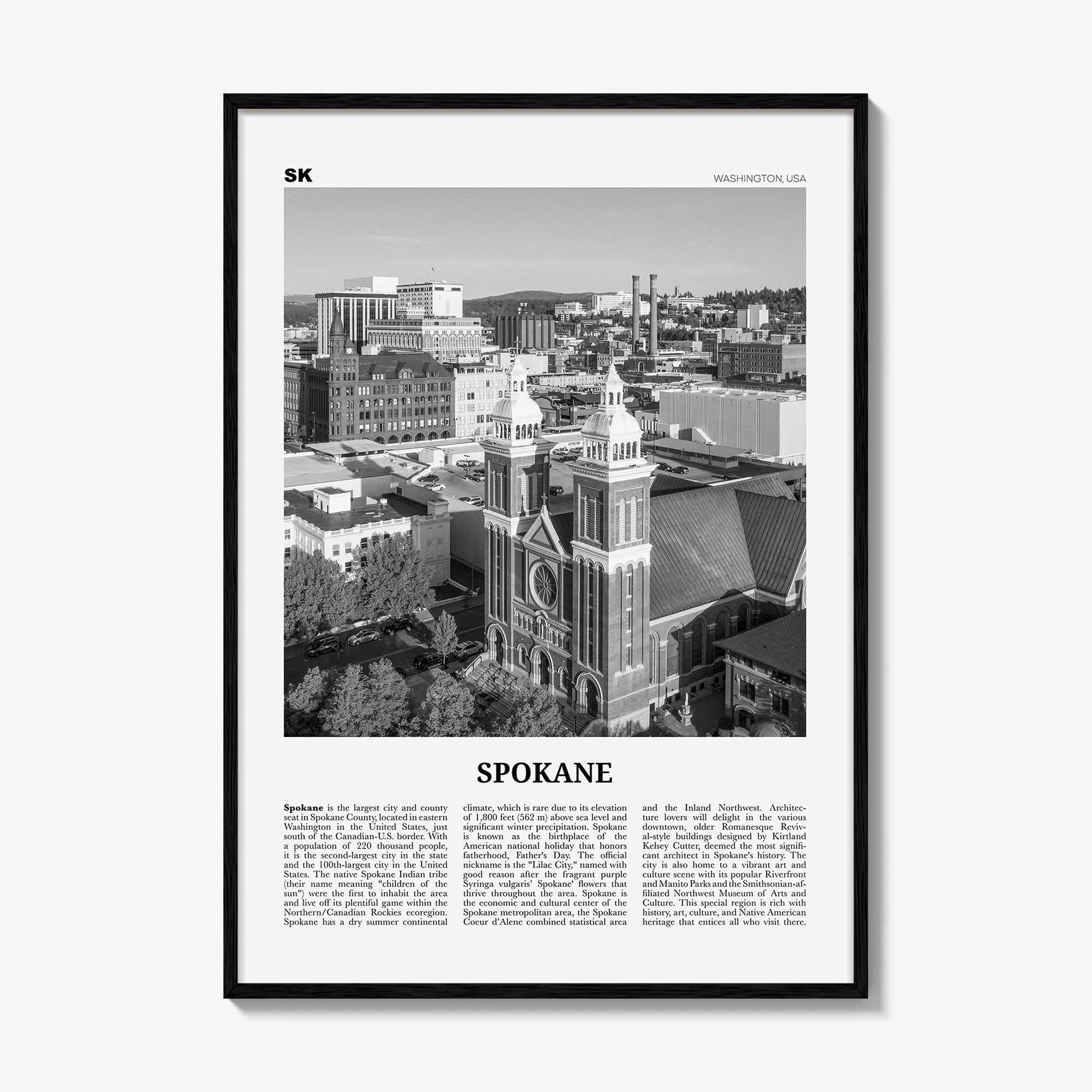 Spokane Print Black and White No 1, Spokane Wall Art, Spokane Poster, Spokane Photo, Spokane Décor, Washington, USA, United States, America