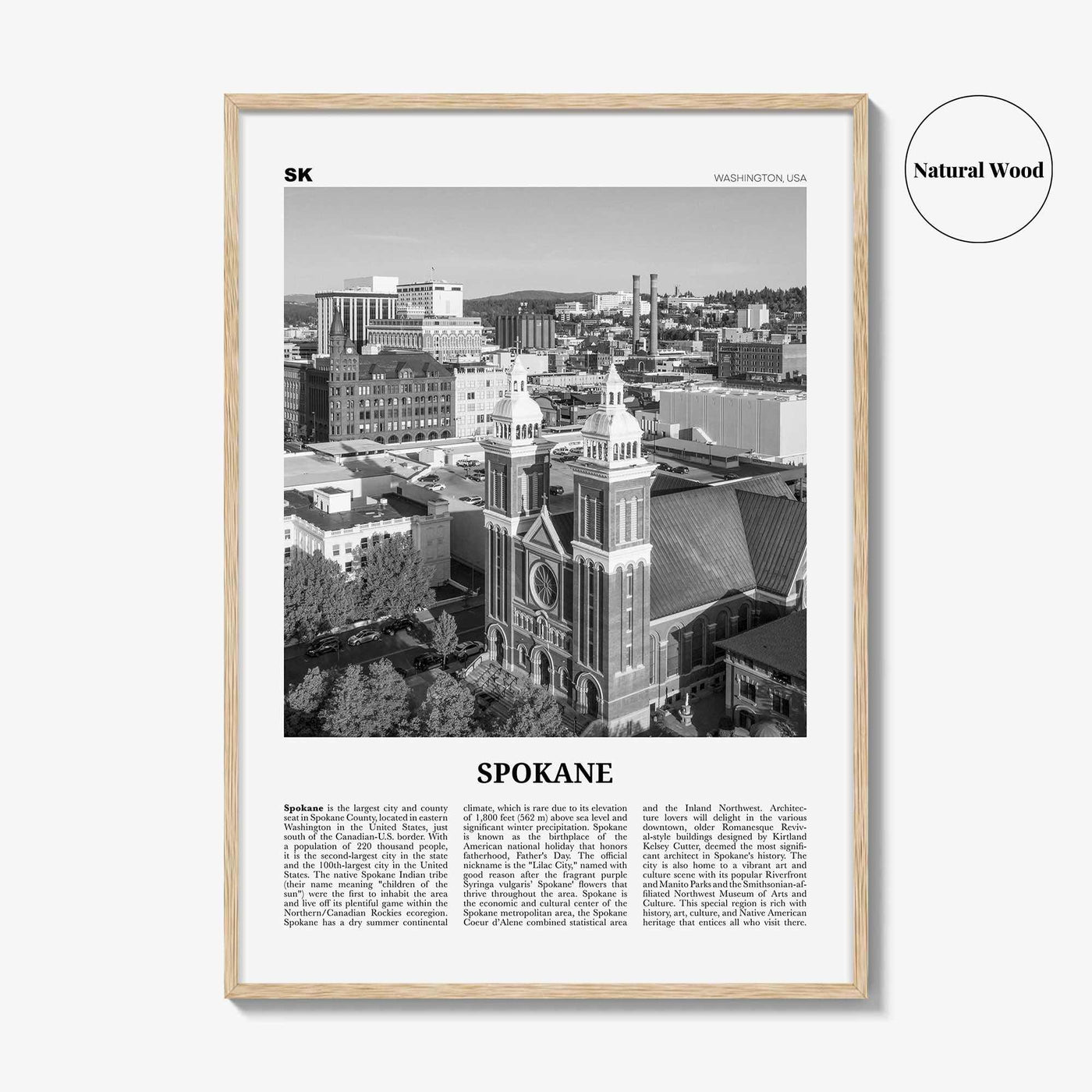 Spokane Print Black and White No 1, Spokane Wall Art, Spokane Poster, Spokane Photo, Spokane Décor, Washington, USA, United States, America