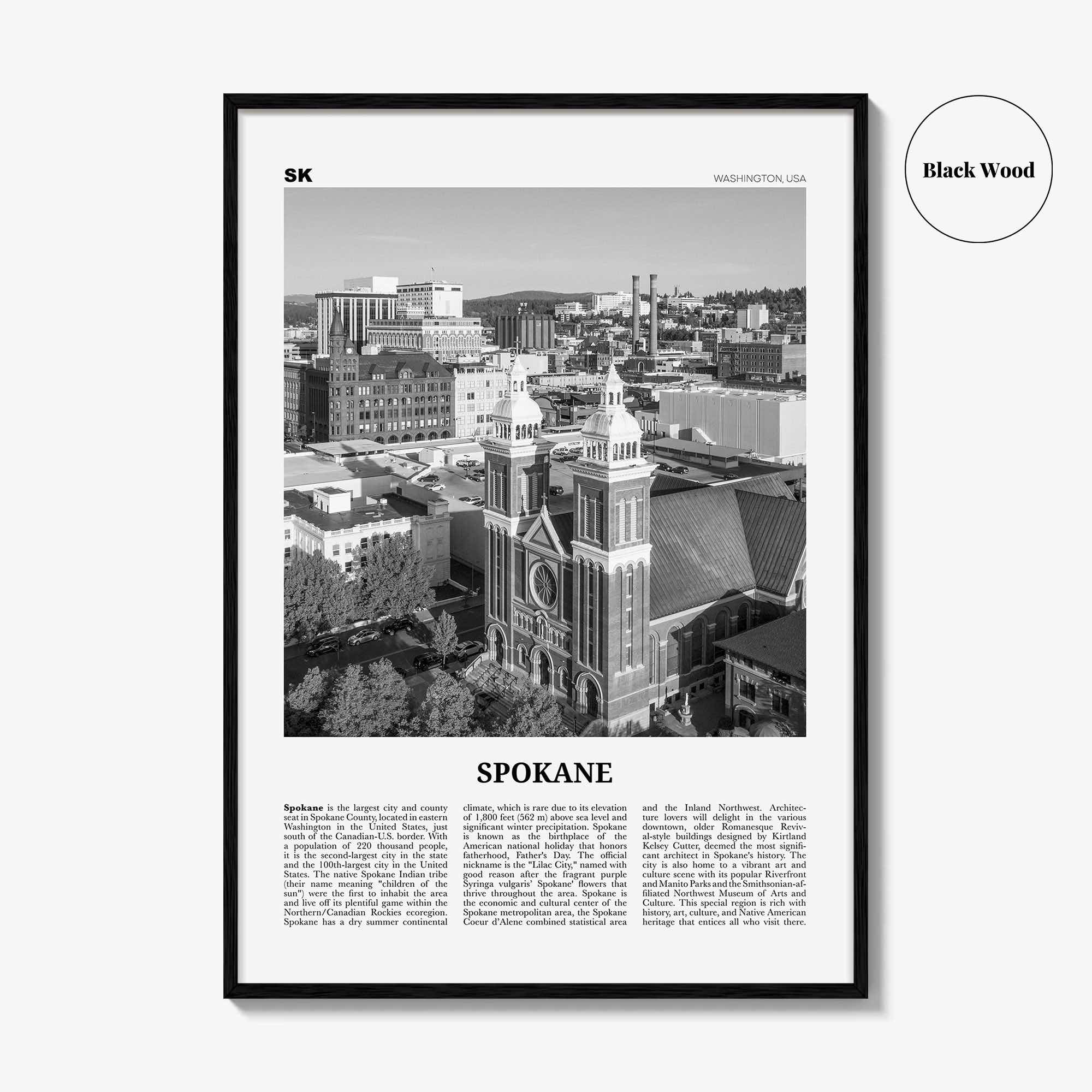 Spokane Print Black and White No 1, Spokane Wall Art, Spokane Poster, Spokane Photo, Spokane Décor, Washington, USA, United States, America