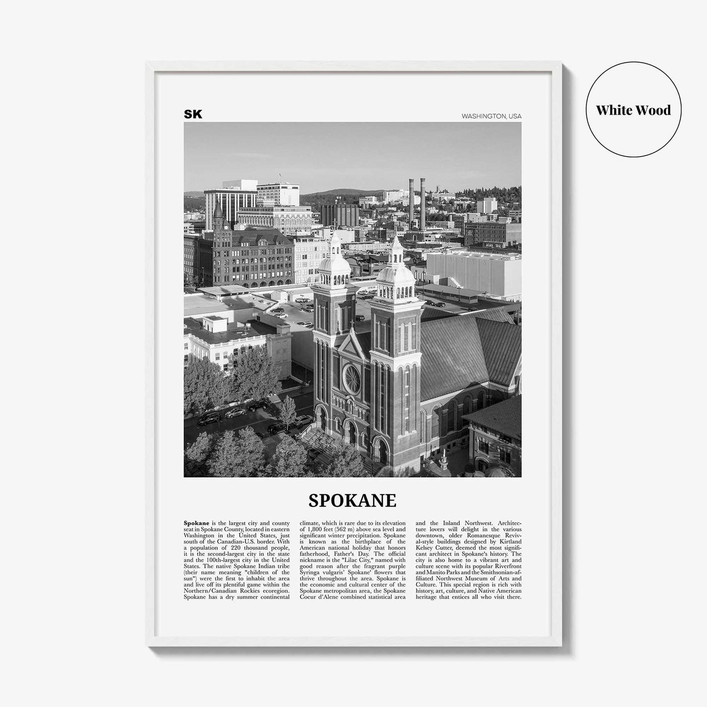 Spokane Print Black and White No 1, Spokane Wall Art, Spokane Poster, Spokane Photo, Spokane Décor, Washington, USA, United States, America